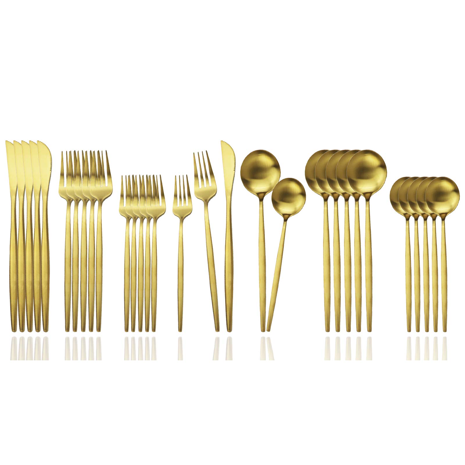JASHII 30-Piece Stainless Steel Flatware Set - Matte Gold Satin Finish Cutlery for 6 People, Dishwasher Safe Spoons & Forks - Perfect for Dinner Parties, Restaurants, and Everyday Kitchen Use