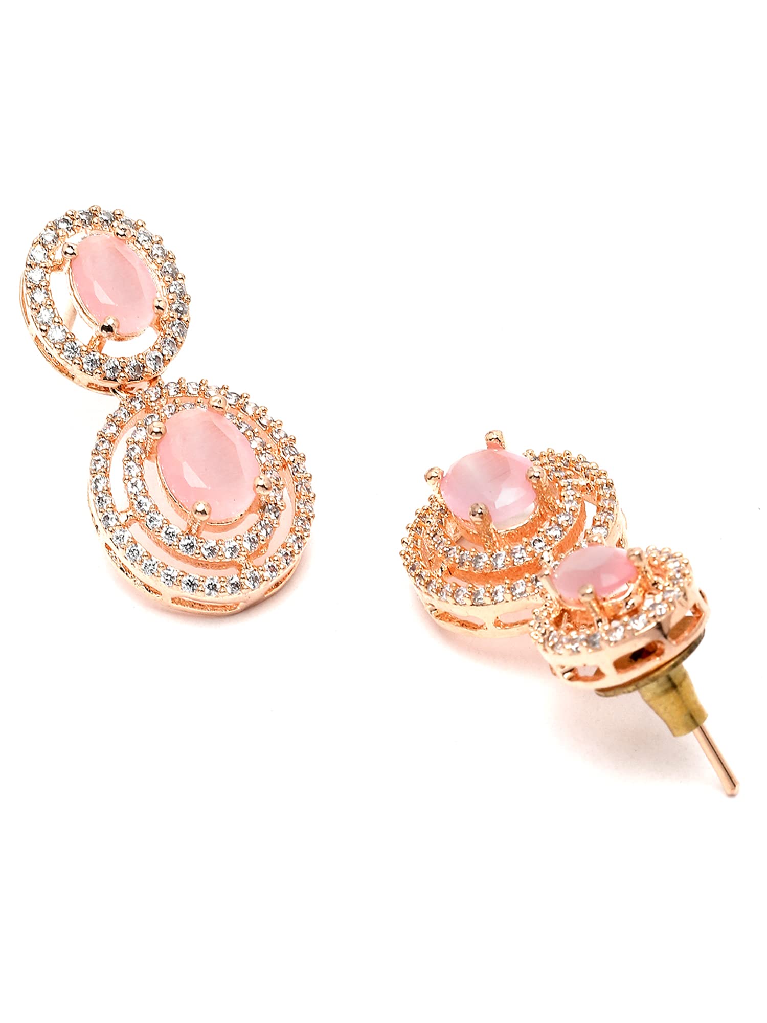 Karatcart Pink CZ Studded Rose Gold Plated Necklace Set for Women | Elegant Jewelry Gift for Valentine's Day, Anniversary & Special Occasions