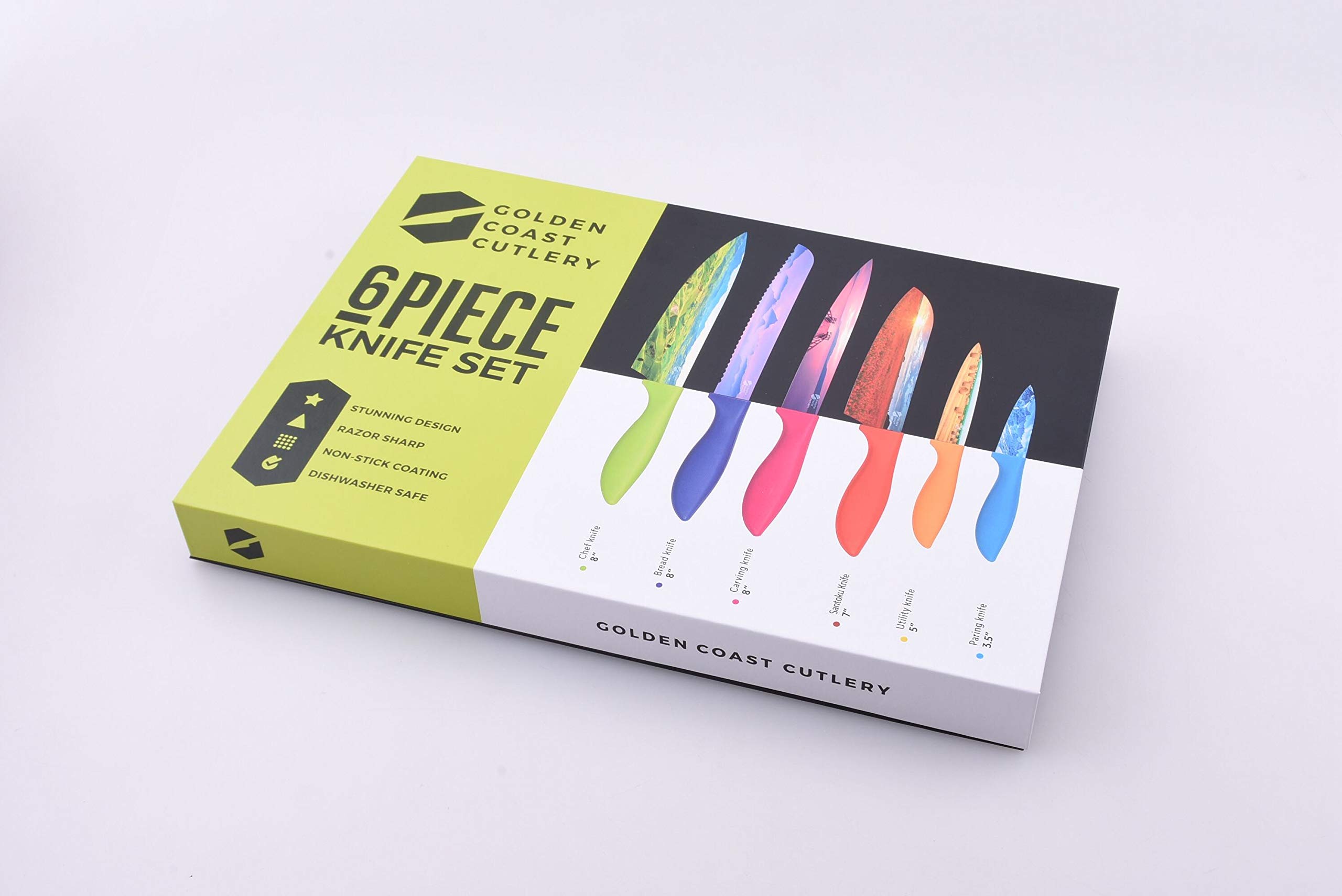 Premium 5-Piece Colored Kitchen Chef Knife Set - Razor Sharp Stainless Steel Cooking Knives with Ergonomic Handles, Non-Stick Coating & Gift Box - Perfect for Home Chefs, Cooking Enthusiasts & Gift Giving