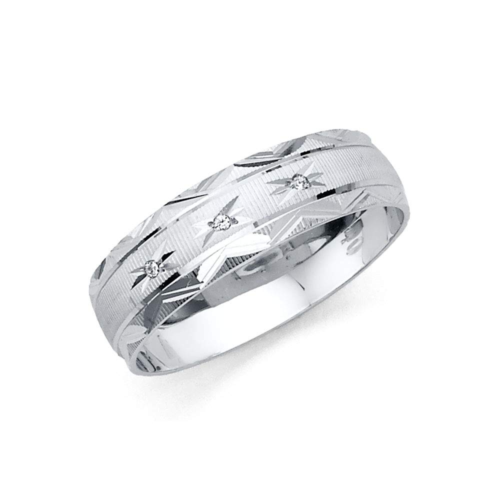 Wellingsale 14k White Gold Men's Wedding Band - Solid Polished Diamond Cut Cubic Zirconia Ring for Grooms, Engagement & Anniversary Gifts (Perfect for Formal Events & Everyday Wear)