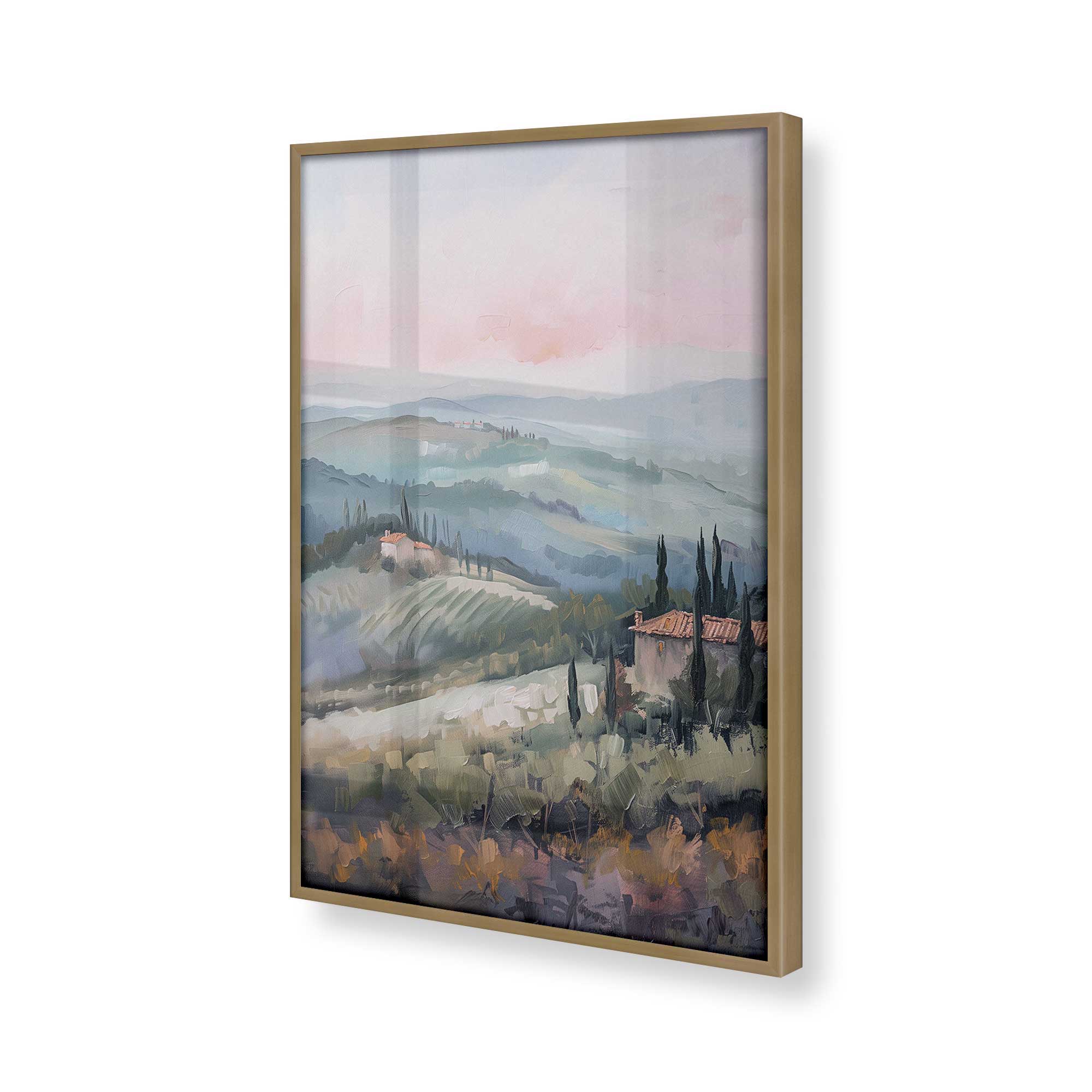 Tuscany Sunset Landscape Art Print - Dusk's Glow v2 Wall Decor for Living Room, Bedroom & Office