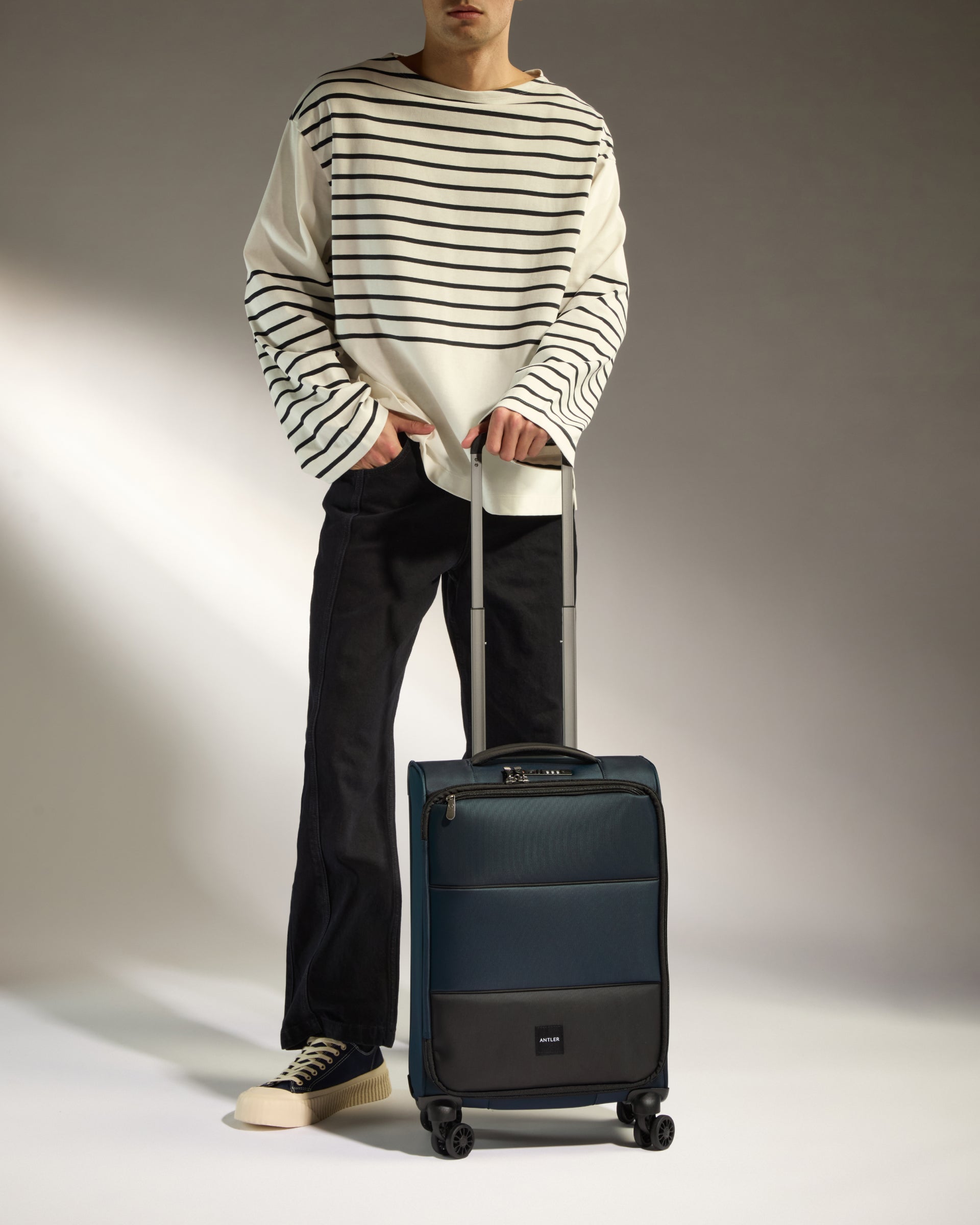Lightest Carry On Luggage in Indigo Soft Stripe - Perfect for Air Travel & Weekend Getaways