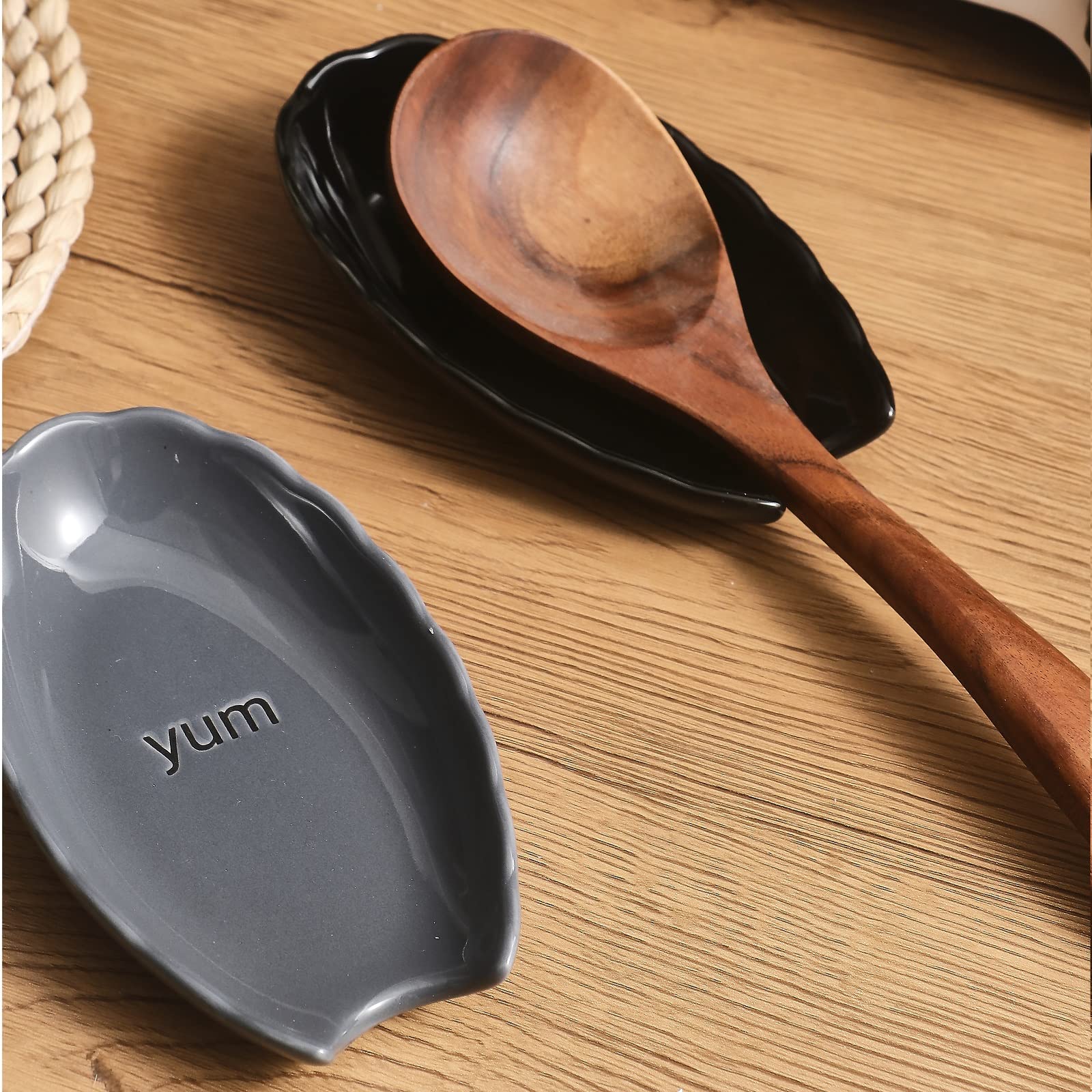 4-Piece Black Ceramic Spoon Rest Set for Kitchen Counter & Stove Top - Perfect for Holding Spoons, Spatulas & Ladles - Durable Kitchen Utensil Holder Accessory for Cooking & Serving