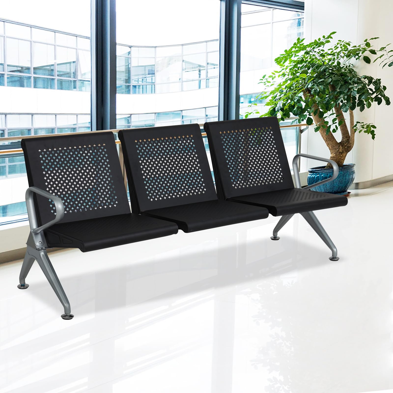 Kinfant 3-Seat Waiting Room Chairs - Comfortable Reception Bench for Office, Airport, Bank, Hospital, Salon & Conference Room - Perfect for Guest Seating in High-Traffic Areas