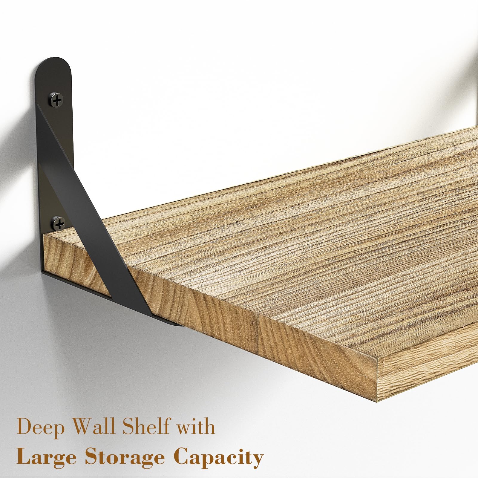 **Floating Projector Shelf Wall Mount - Deep Storage Oak Shelf for Living Room, Kitchen, Office - Perfect for Projectors, Routers & Cable Management**