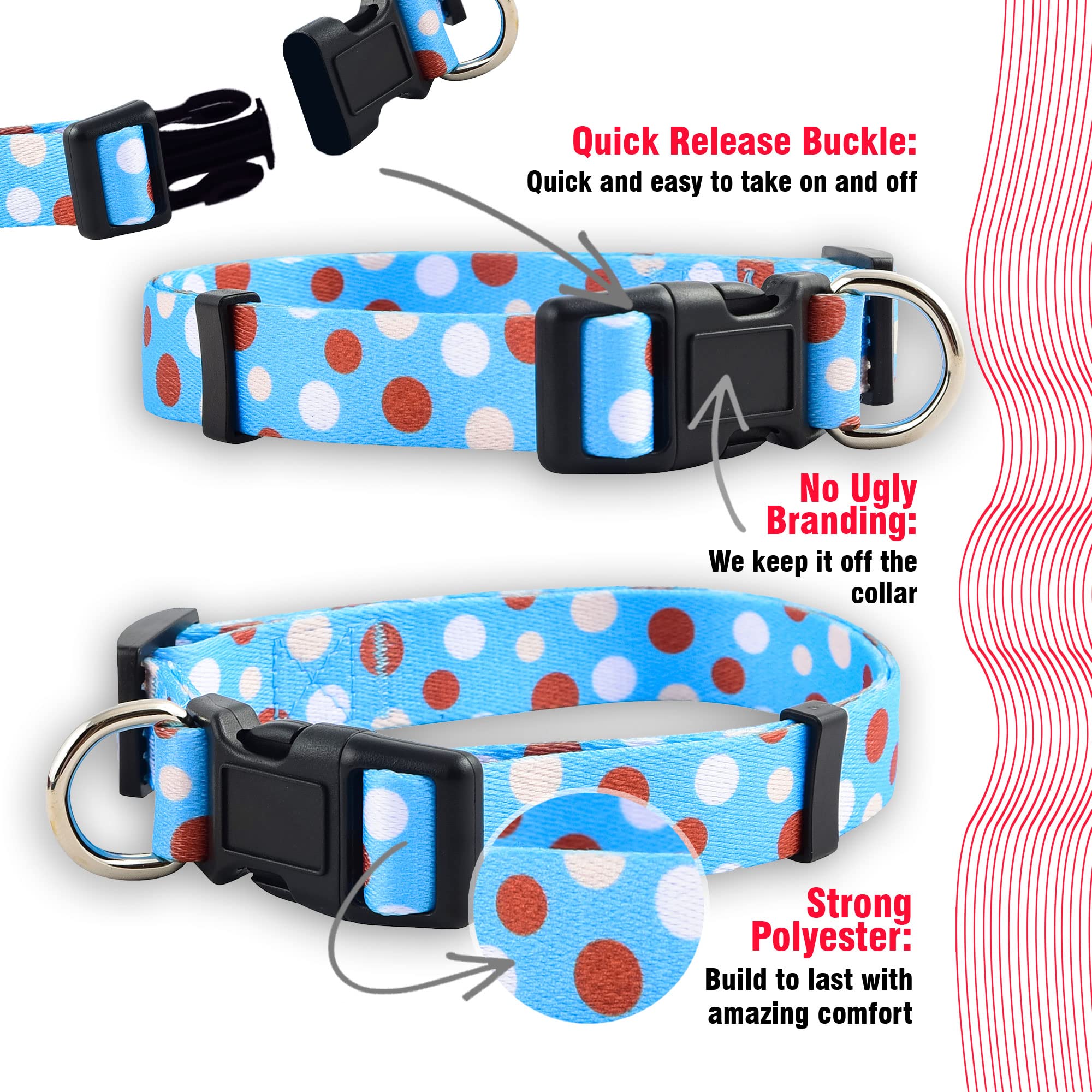 Native Pup Polka Dot Dog Collar - Adjustable Pet Collar for Small, Medium & Large Dogs - Cute Fabric Collar for Puppies & Adult Dogs - Perfect for Daily Walks, Training & Fashion Accessories