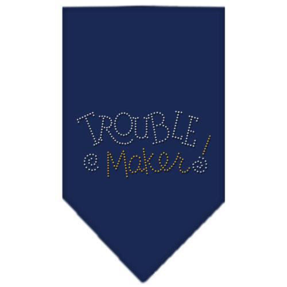 Sparkling Rhinestone Dog Bandana - 'Trouble Maker' Navy Blue Large Pet Bandana for Special Occasions & Photo Shoots