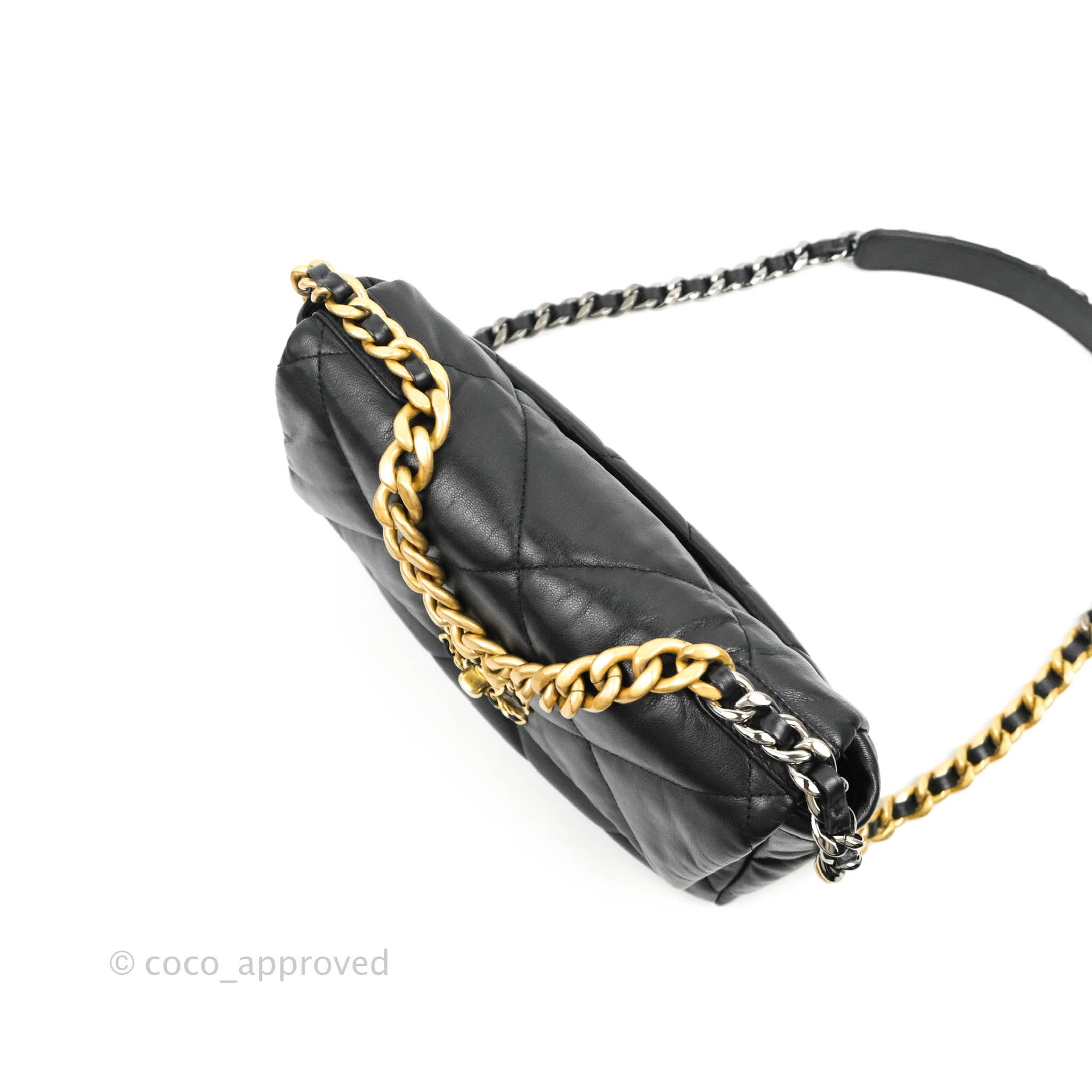 Chanel 19 Small Black Goatskin Leather Bag with Mixed Gold & Silver Hardware - Luxury Shoulder Bag for Women, Perfect for Date Night & Special Occasions