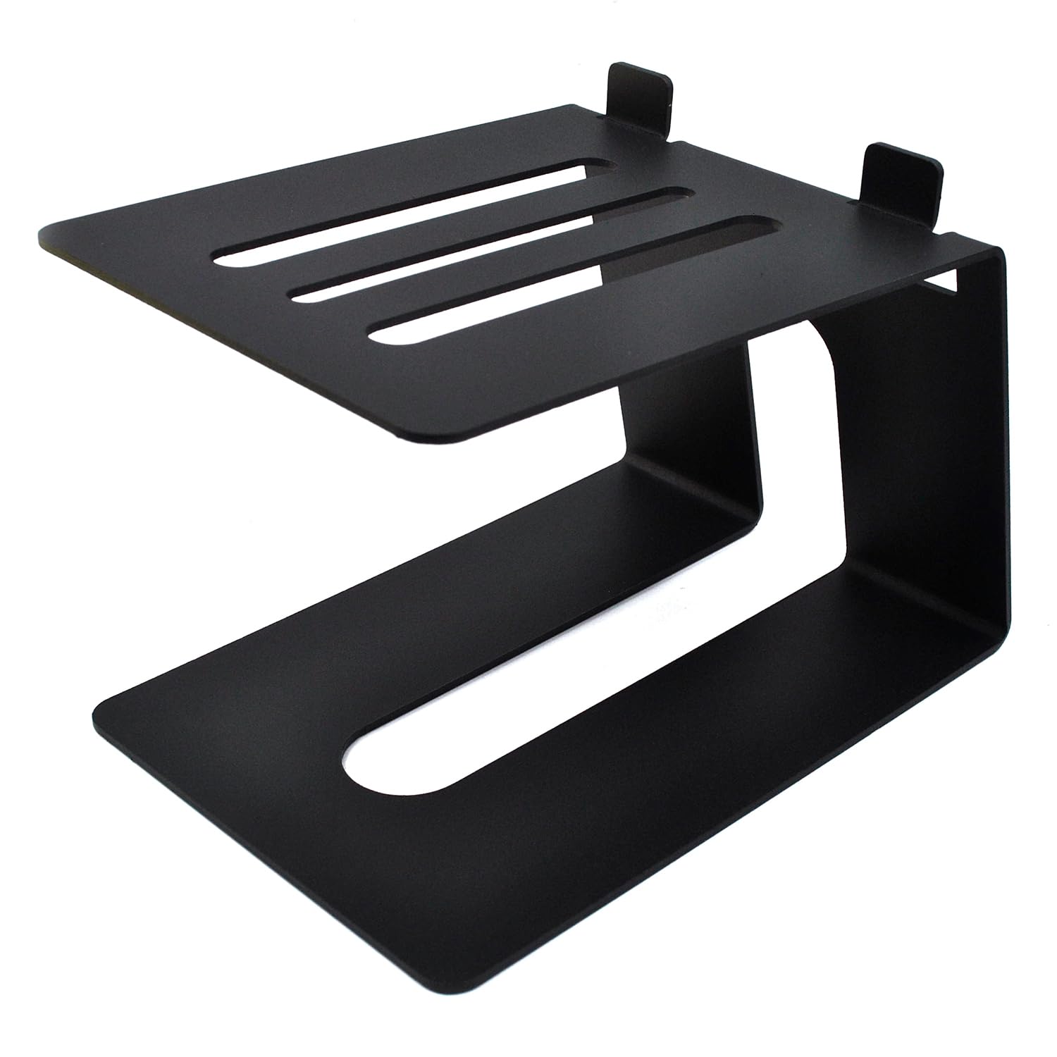 Premium Metal Desktop Speaker Stands (1 Pair) - 5° Incline Studio Monitor Stands with Anti-Vibration Pads, Supports 30lbs - Black - Perfect for Home Office, Gaming Setup & Music Production Studios