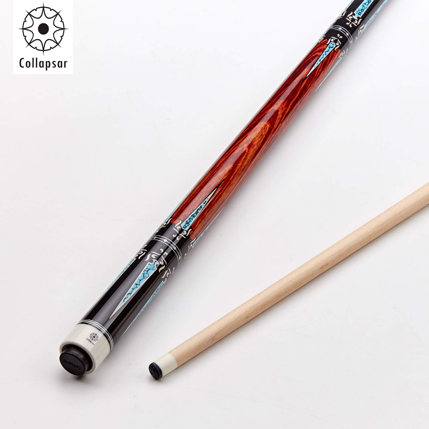 **Collapsar CXT 58-Inch Professional Pool Cue Stick - Black with Cream Points & Turquoise, Wrapless Handle | Includes Soft Case | Perfect for Billiards, Pool Halls & Home Game Rooms**