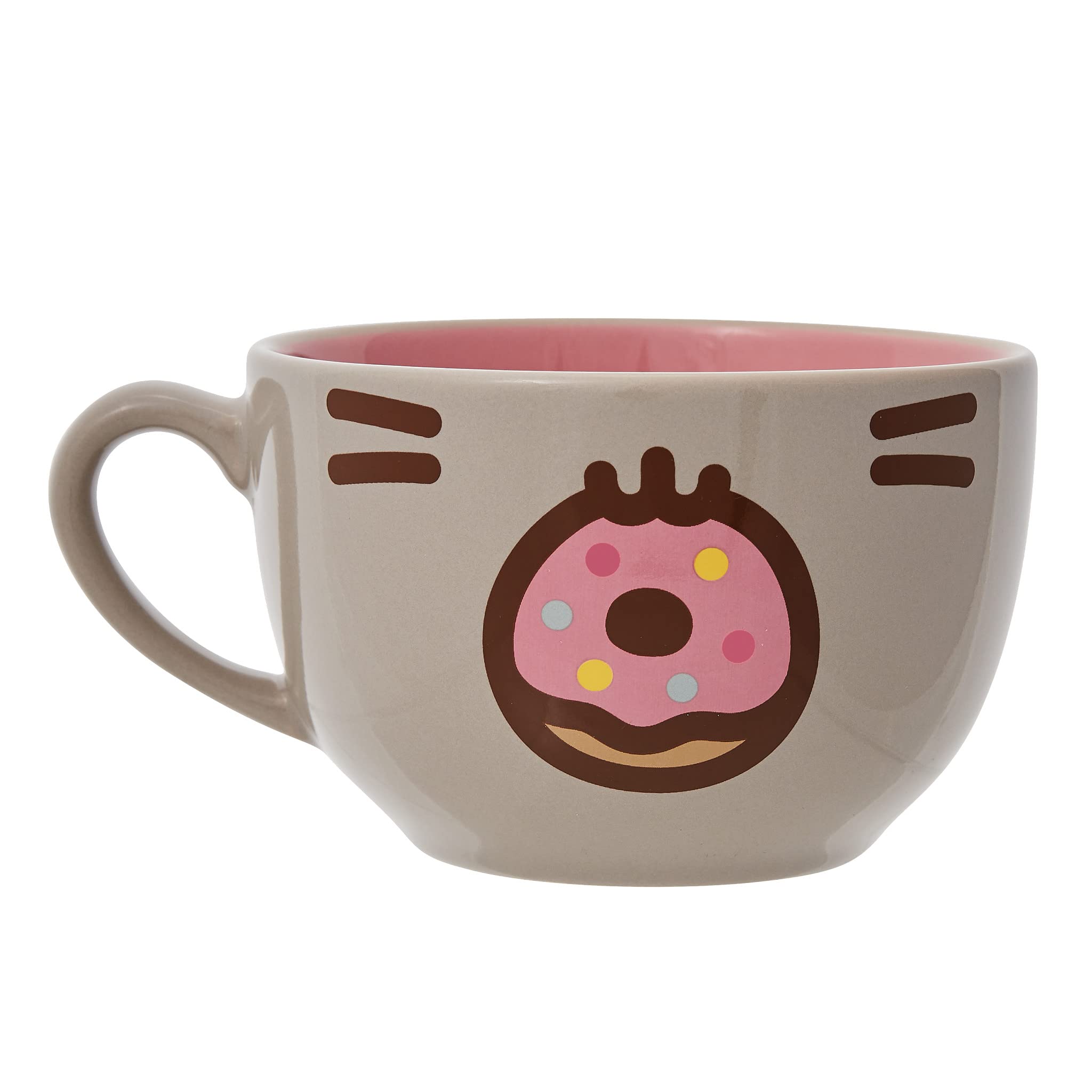 Enesco Pusheen The Cat Donut Face Latte Coffee Mug - 18oz Ceramic Cup with Cute Cat Design, Multicolor - Perfect for Coffee Lovers & Anime Fans at Home or Office