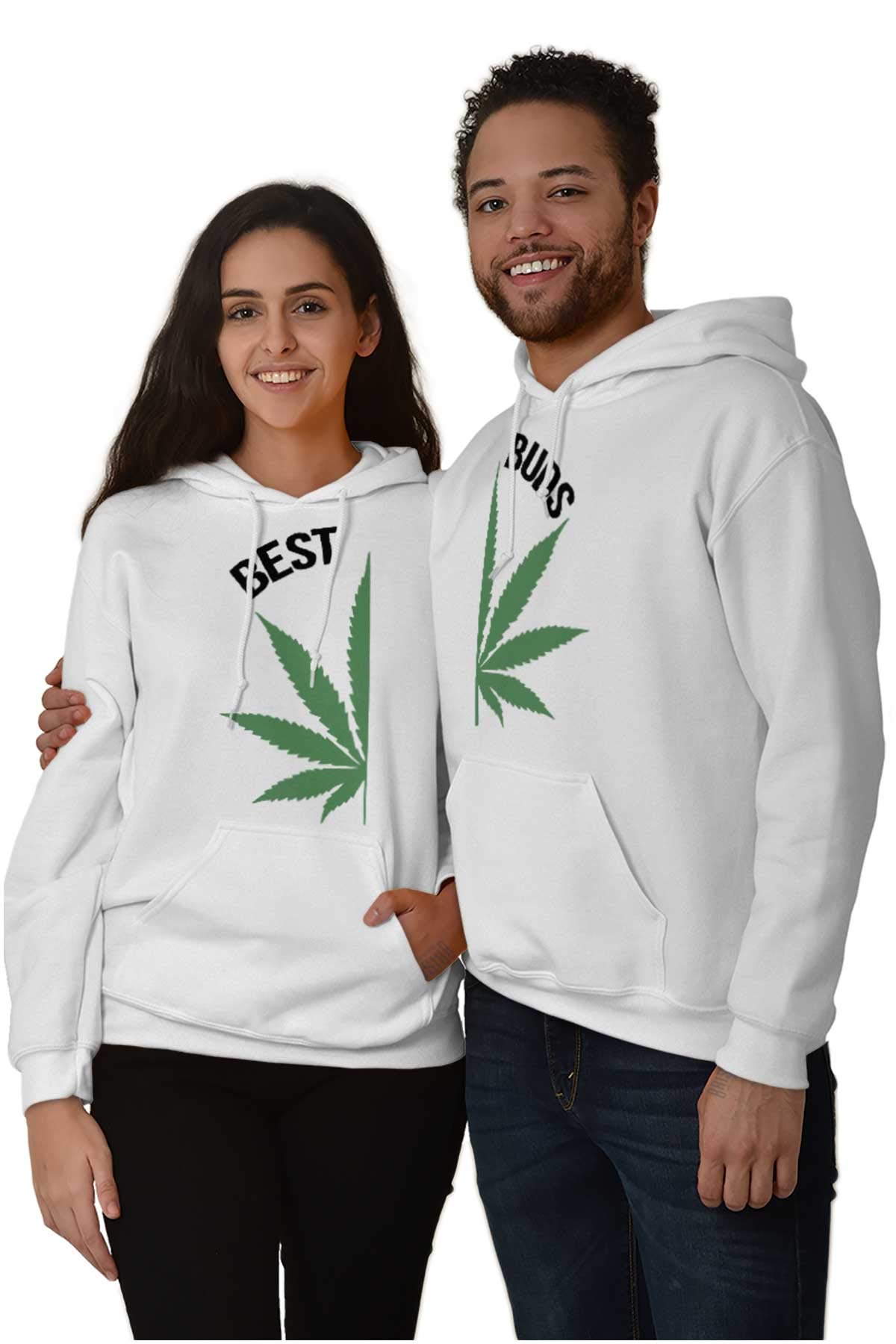 Brisco Brands Best Buds BFF Stoners Matching Pot Hoodie Sweatshirt for Women & Men - Cute Couple Outfits for 420 Parties & Cannabis Lovers