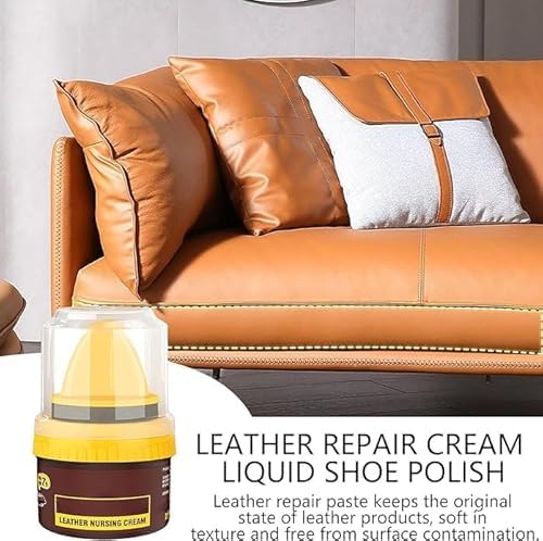 Fonicy Leather Repair Cream & Liquid Shoe Polish - Natural Leather Shine & Protection for Shoes, Bags, Furniture - Prevents Scuffs & Scratches - Includes Sponge Applicator (Brown) - Perfect for Home, Office & Travel Use