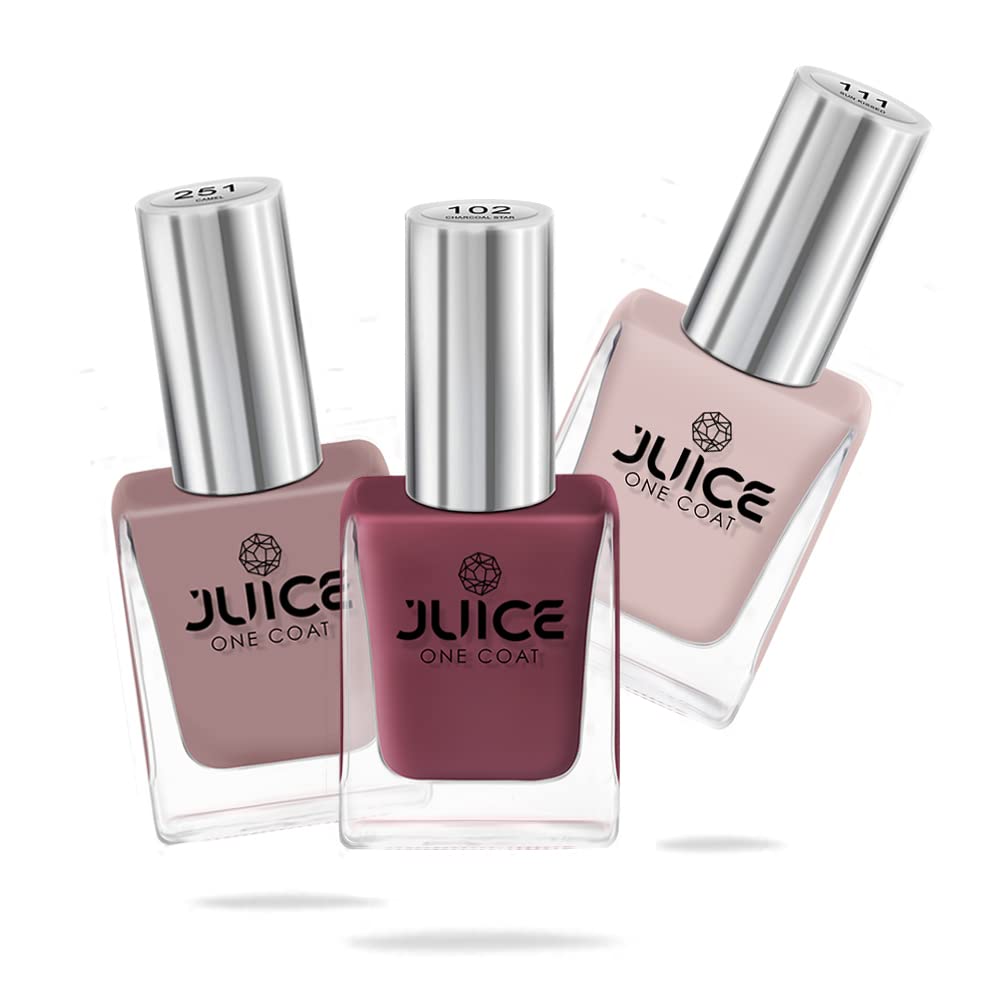 JUICE One Coat Nail Polish Combo No.27 Nude Collection - High Gloss, Chip Resistant, Quick Dry Gel Effect Nail Polish Set (Sun Kissed/Dusty Coral/Camel GLOSS, 11ml Each) - Perfect for Salon, Home Manicures & Everyday Wear