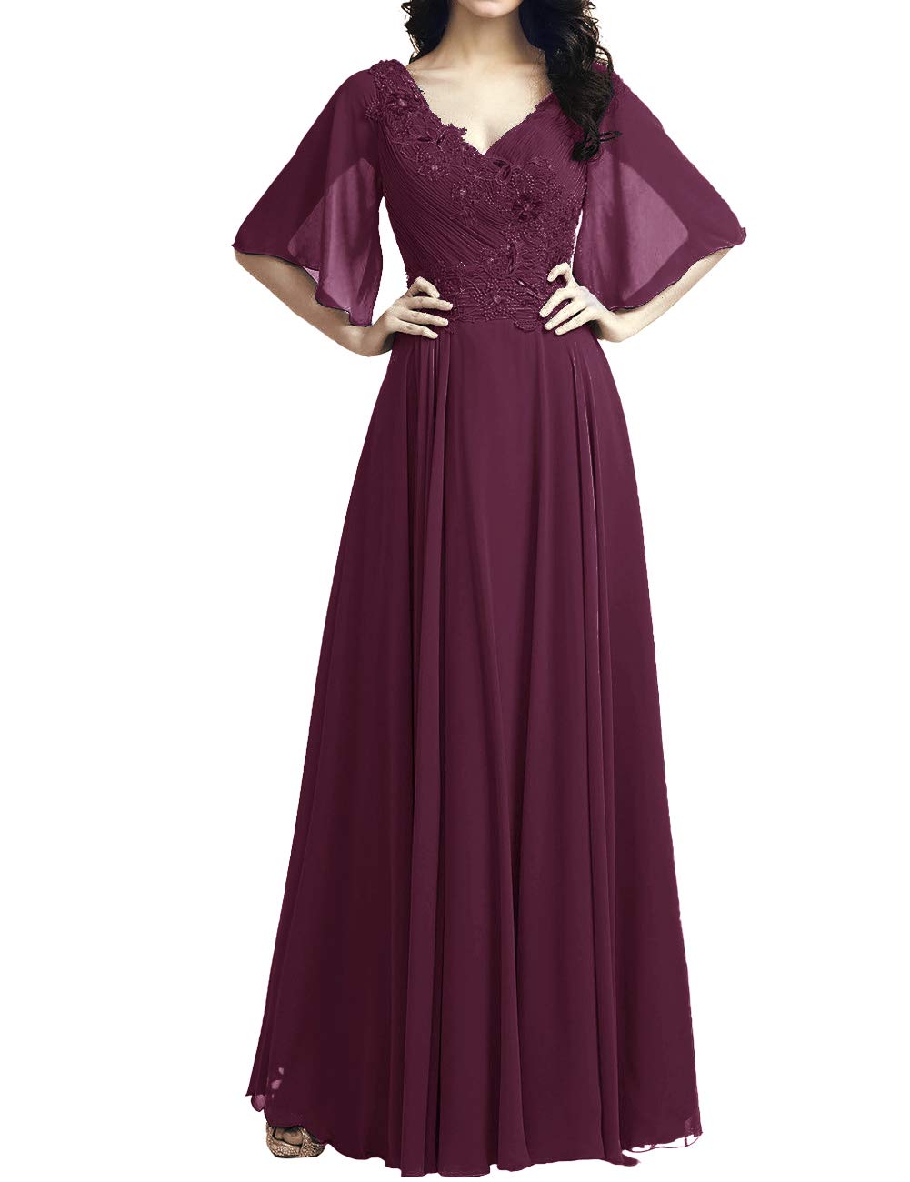 Elegant Mother of the Bride Dresses Long Chiffon with Lace Appliques - Formal Wedding Gown for Mother of Groom & Evening Occasions | Perfect for Church Ceremonies, Receptions & Special Events