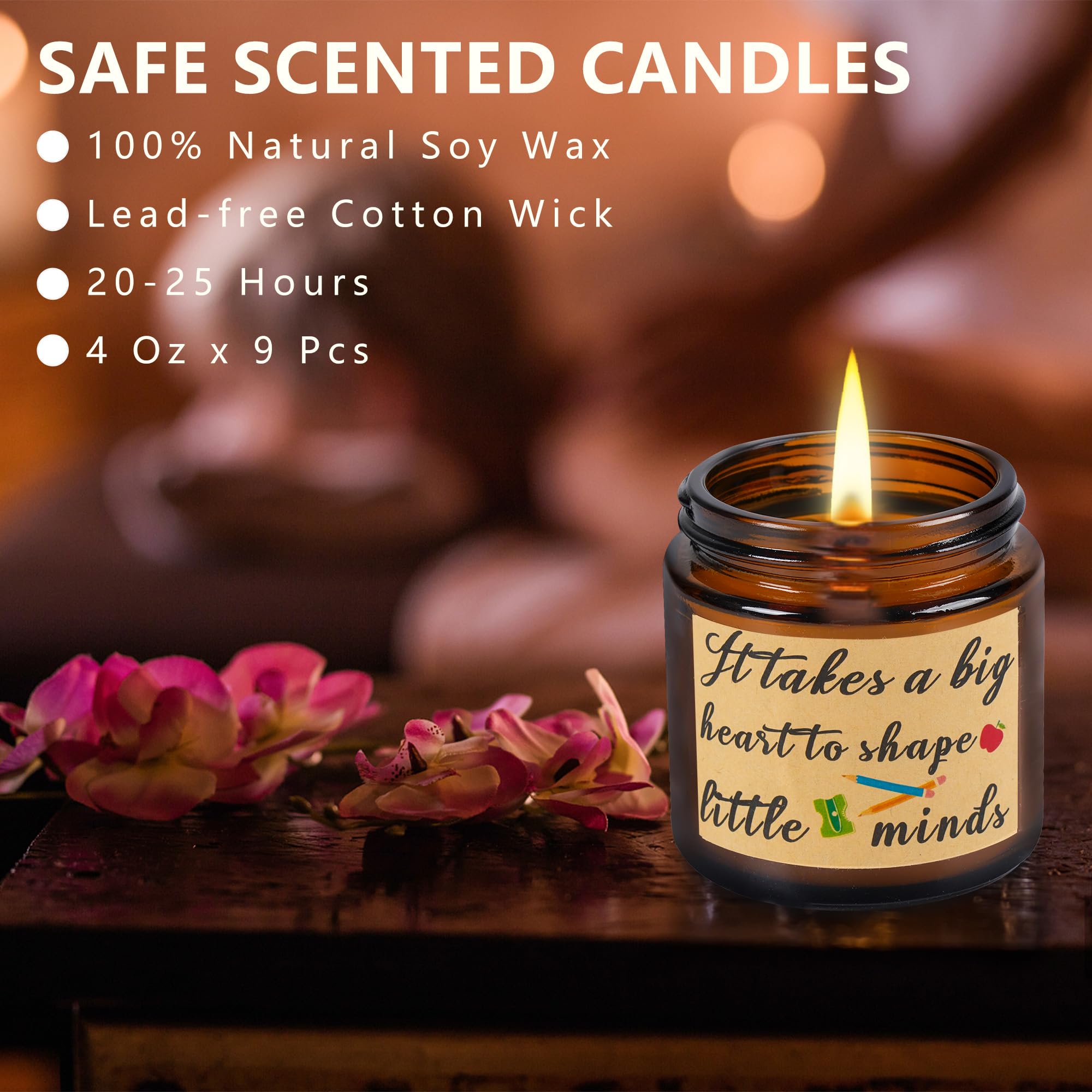 9-Piece Teacher Appreciation Gift Set - 3.5oz Scented Candles for Women, Birthday & Teachers Day | Perfect for Classroom Decor, Thank You Gifts & Relaxation