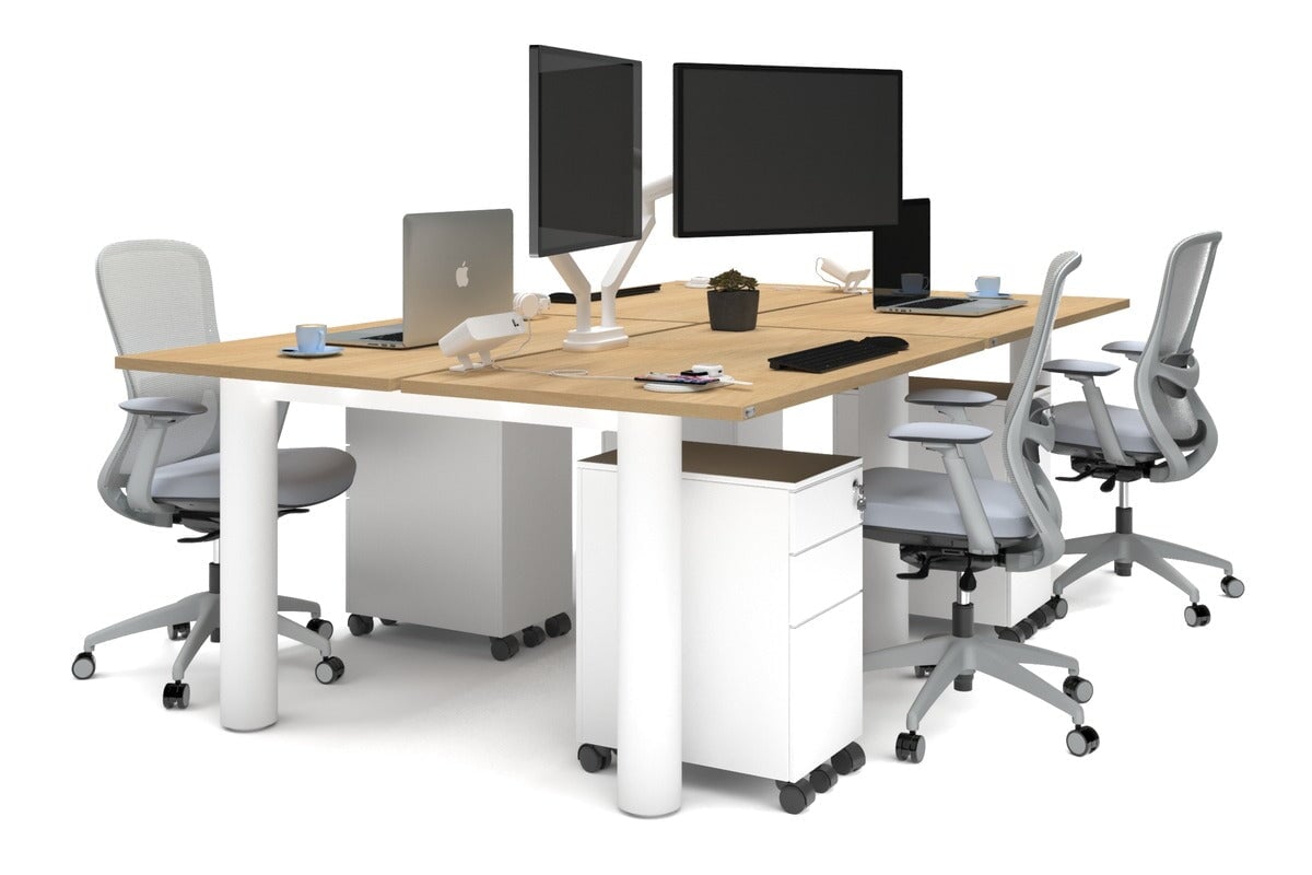 4-Person Quadro Cylinder Leg Office Workstation Desk [1400L x 700W] - Modern Collaborative Workspace Solution for Team Projects & Open Office Layouts