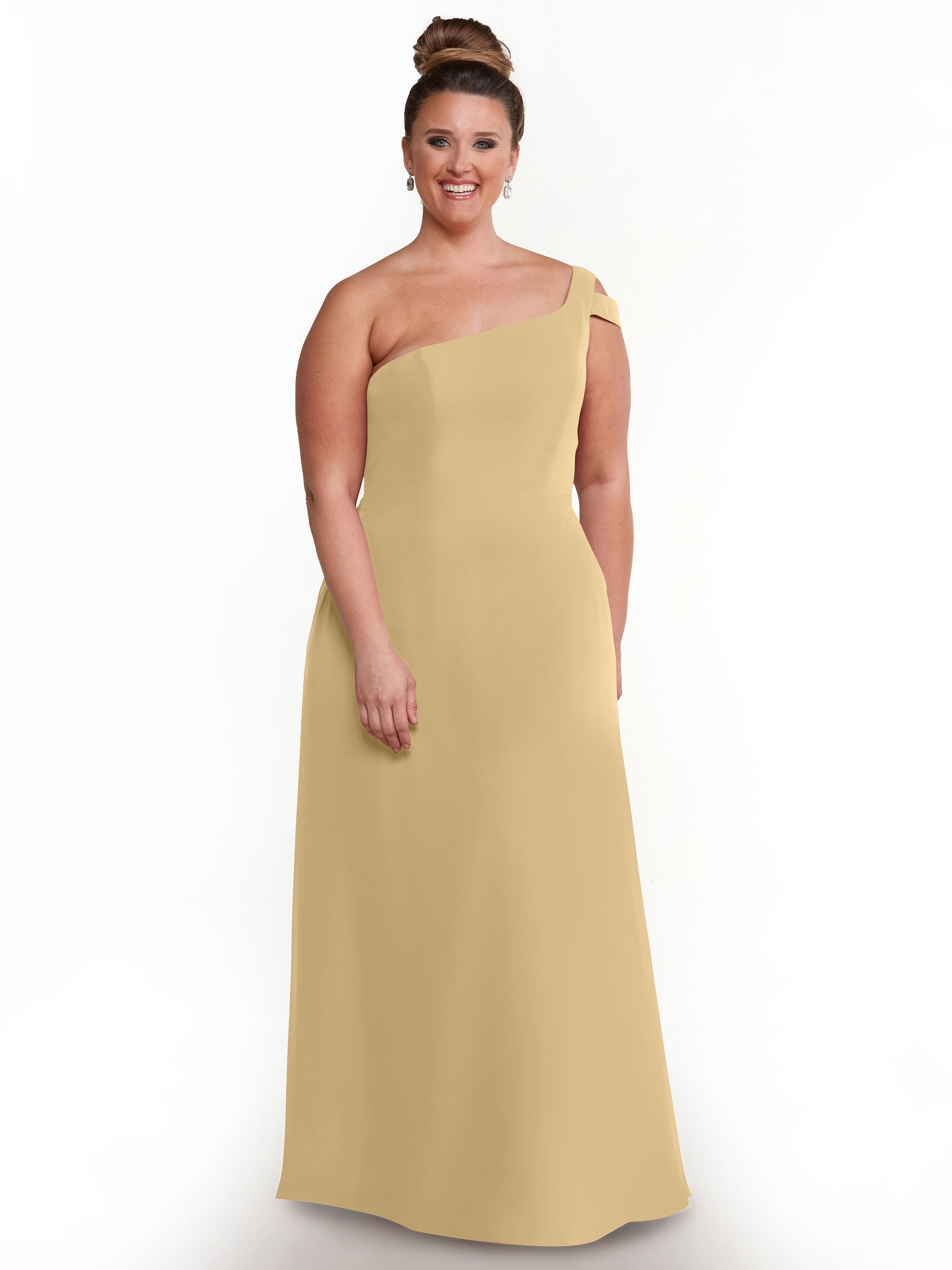 Elegant 80139 Chiffon A-Line One Shoulder Bridesmaid Dress with High Slit - Perfect for Weddings, Prom & Formal Events