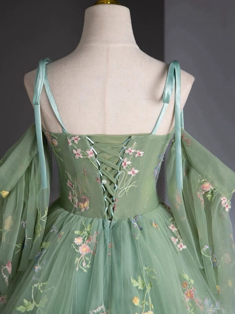 Elegant A-Line Sweetheart Neck Tulle Lace Green Long Prom Dress for Women - Perfect for Homecoming, Formal Dances & Special Occasions