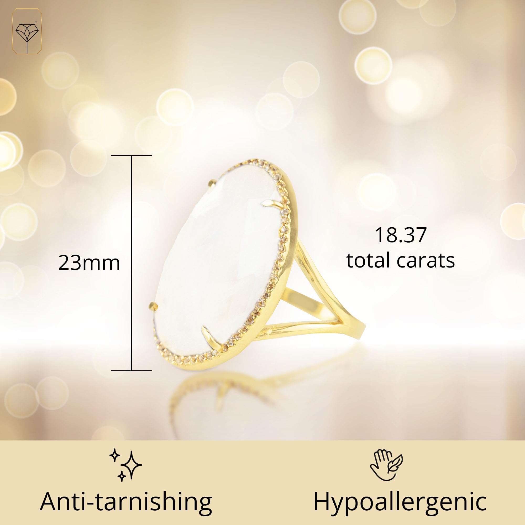 18k Gold Over Sterling Silver 16 Ct. Birthstone Rings for Women with White Topaz Accents | Elegant Oval Statement Jewelry | Perfect for Gifts, Anniversaries & Special Occasions | Gemstone Rings for Everyday Wear & Formal Events
