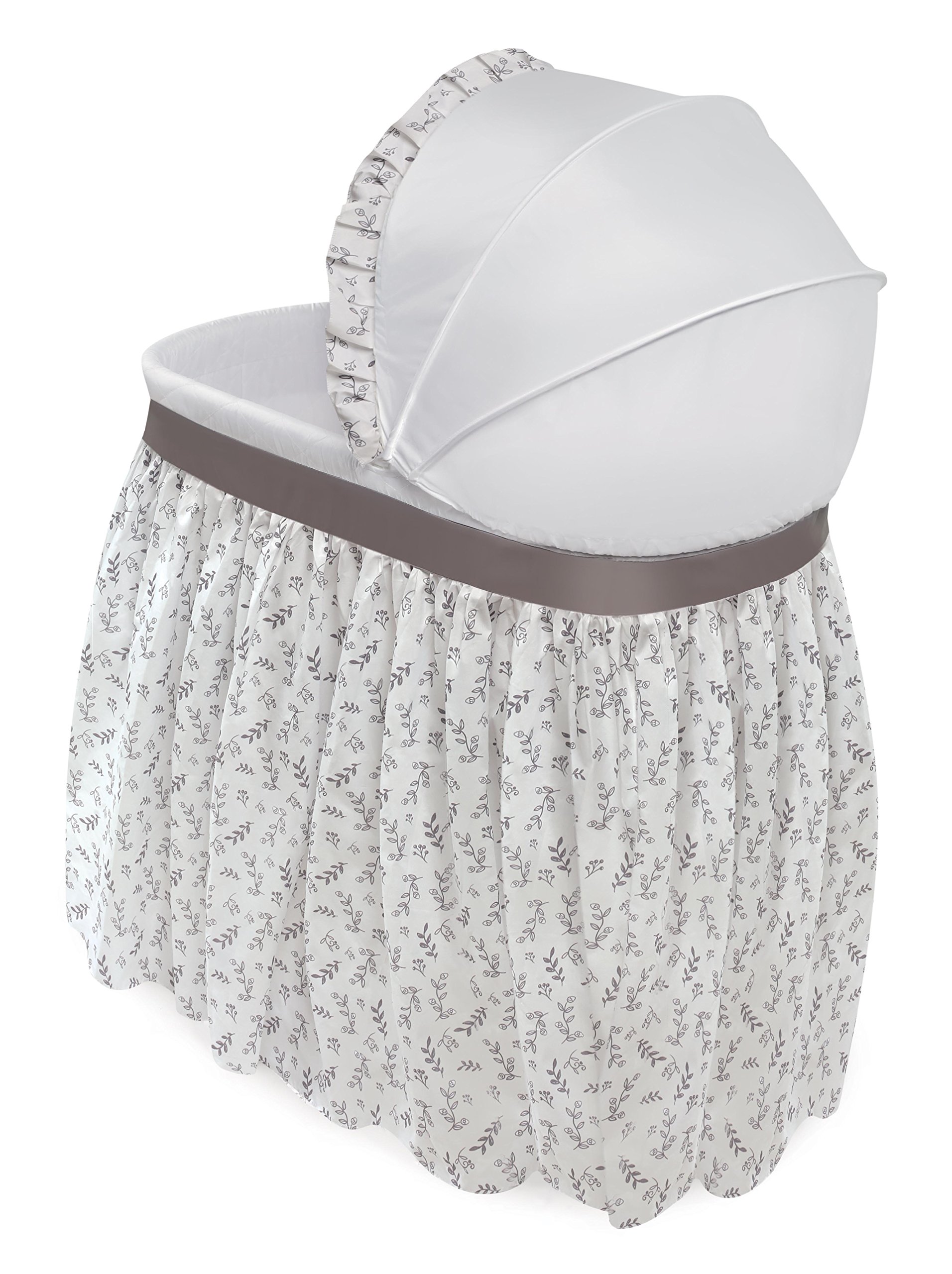Badger Basket Wishes Rocking Baby Bassinet - Heirloom Quality Bedside Sleeper with Soft Bedding, Comfortable Pad & Storage Basket - Gray/Leaf Design - Perfect for Nursery, Bedroom & Travel Use