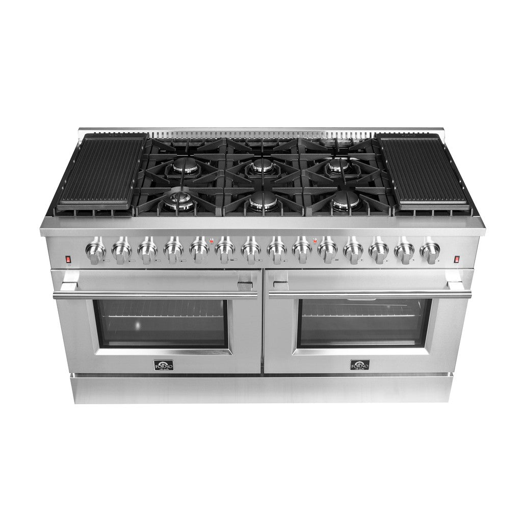 Forno Galiano 60-Inch 8.64 Cu. Ft Professional Dual Fuel Range - Stainless Steel Freestanding Gas & Electric Oven with Gold Accents (Model FFSGS6156 60) - Ideal for Home Chefs & Gourmet Cooking