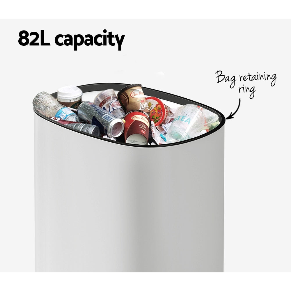 Devanti 82L Automatic Motion Sensor Trash Can - Hands-Free Touchless Kitchen Garbage Bin with Lid, White | Perfect for Home, Office, and Bathroom Waste Disposal
