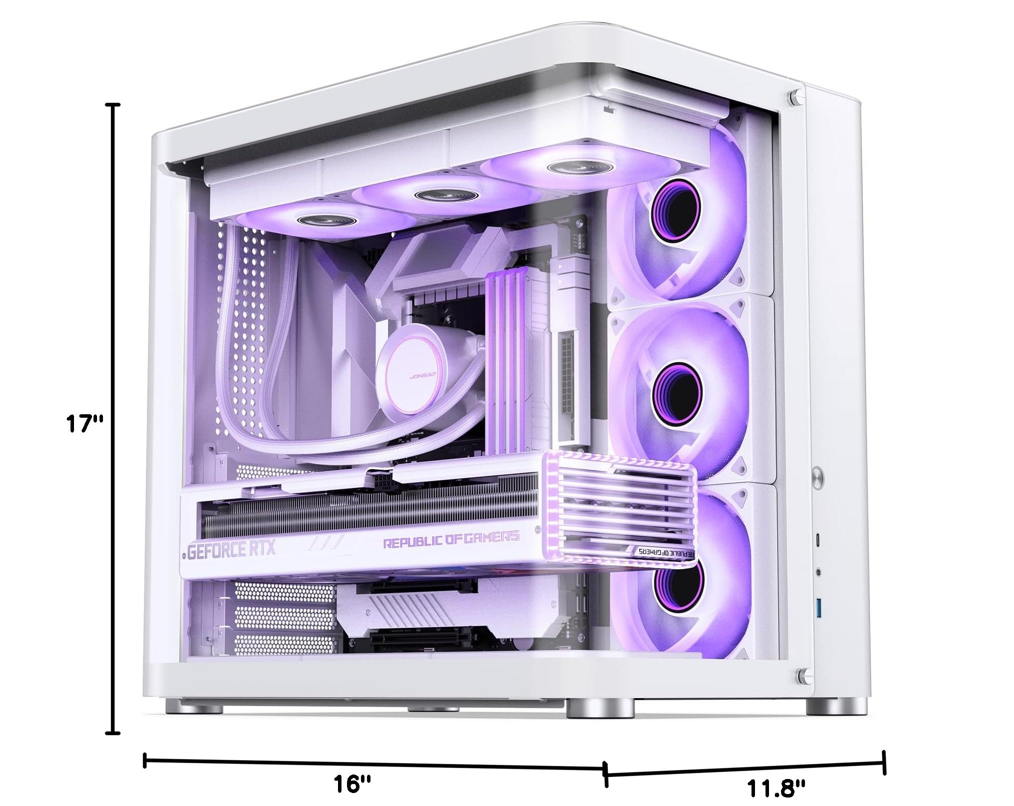 JONSBO TK-2 White ATX Mid-Tower PC Case - Hyperboloid Tempered Glass, Aluminum Alloy Shell, BTF Motherboard & 360 AIO Support - Perfect for Gaming Rigs & Workstation Builds