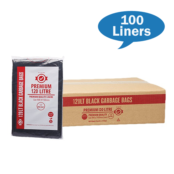 Premium Heavy Duty 120L Trash Bags - Extra Thick Black Garbage Bags for Kitchen, Office & Outdoor Use