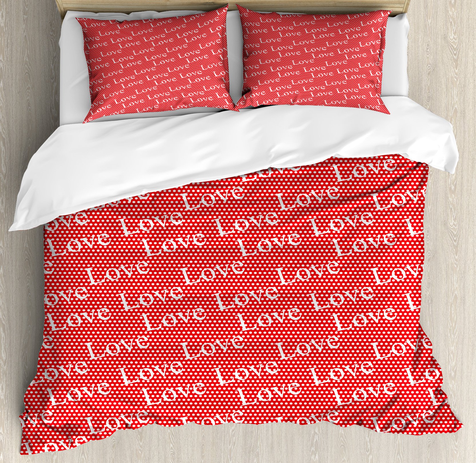 Retro Polka Dot Duvet Cover Set - Queen Size 3-Piece Bedding with 2 Pillow Shams, Valentines Day Theme in Vermilion & White - Perfect for Romantic Bedroom Decor & Anniversary Gifts