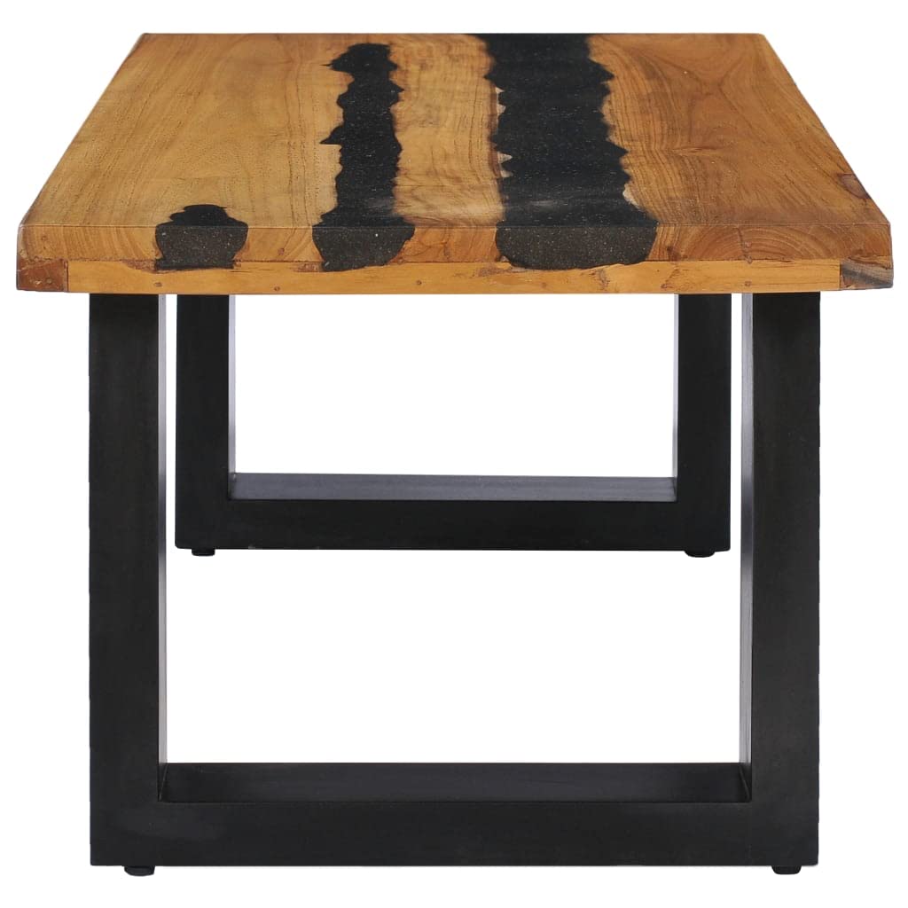 CHARMMA Teak Wood Coffee Table with Lava Stone - 39.3