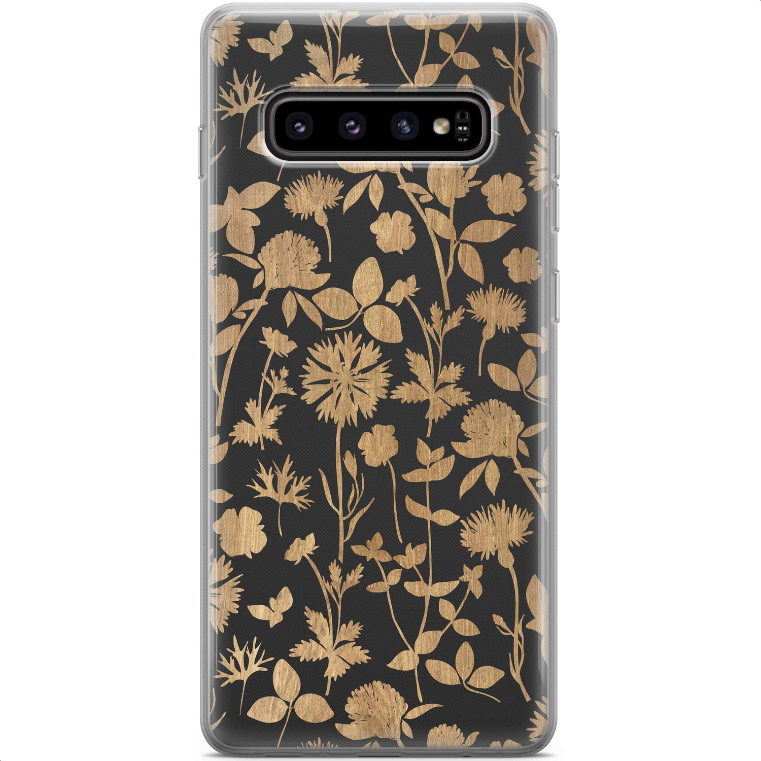Samsung Galaxy S24 S23 Ultra S22 5G Plus S21 FE S20 S10 Floral Wooden TPU Phone Case - Slim Protective Silicone Cover with Corn Flowers & Wildflowers Design for Women | Perfect for Everyday Use, Work & Travel