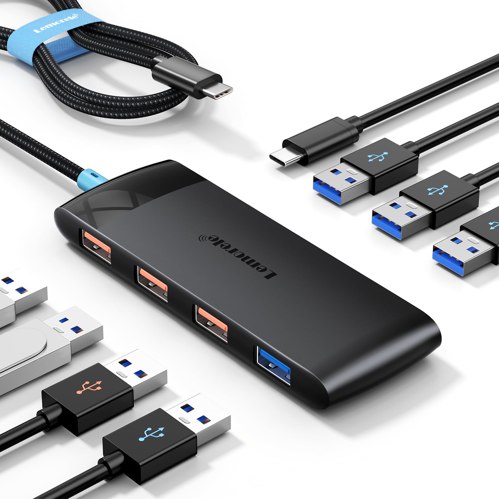 Premium 7-in-1 USB C Hub with 3x USB 3.2 (10Gbps) & 4x USB 3.0 (5Gbps) Ports + 5V/3A Charging Port - USB C to USB Adapter for MacBook Pro/Air, Dell, HP Laptops, iPad Pro, iPhone 15 Series - 1.97ft Cable - Perfect for Office Work, Gaming & Mobile Device Charging