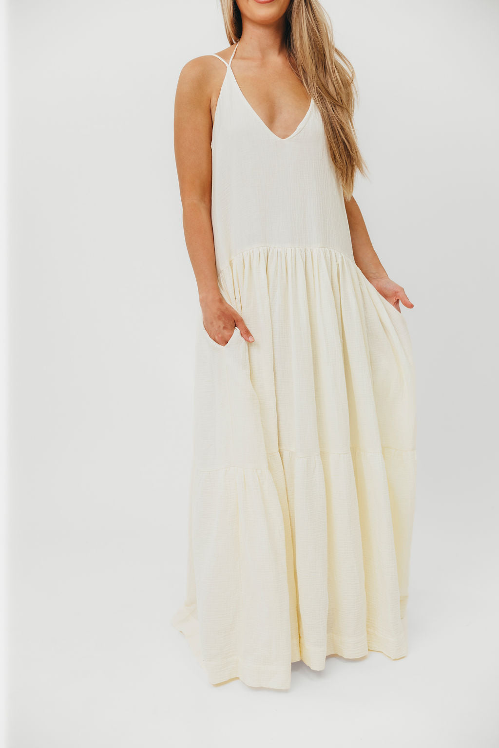 Solenne Women's Elegant Maxi Dress in Cream - Perfect for Summer Beach Vacations, Weddings & Special Occasions