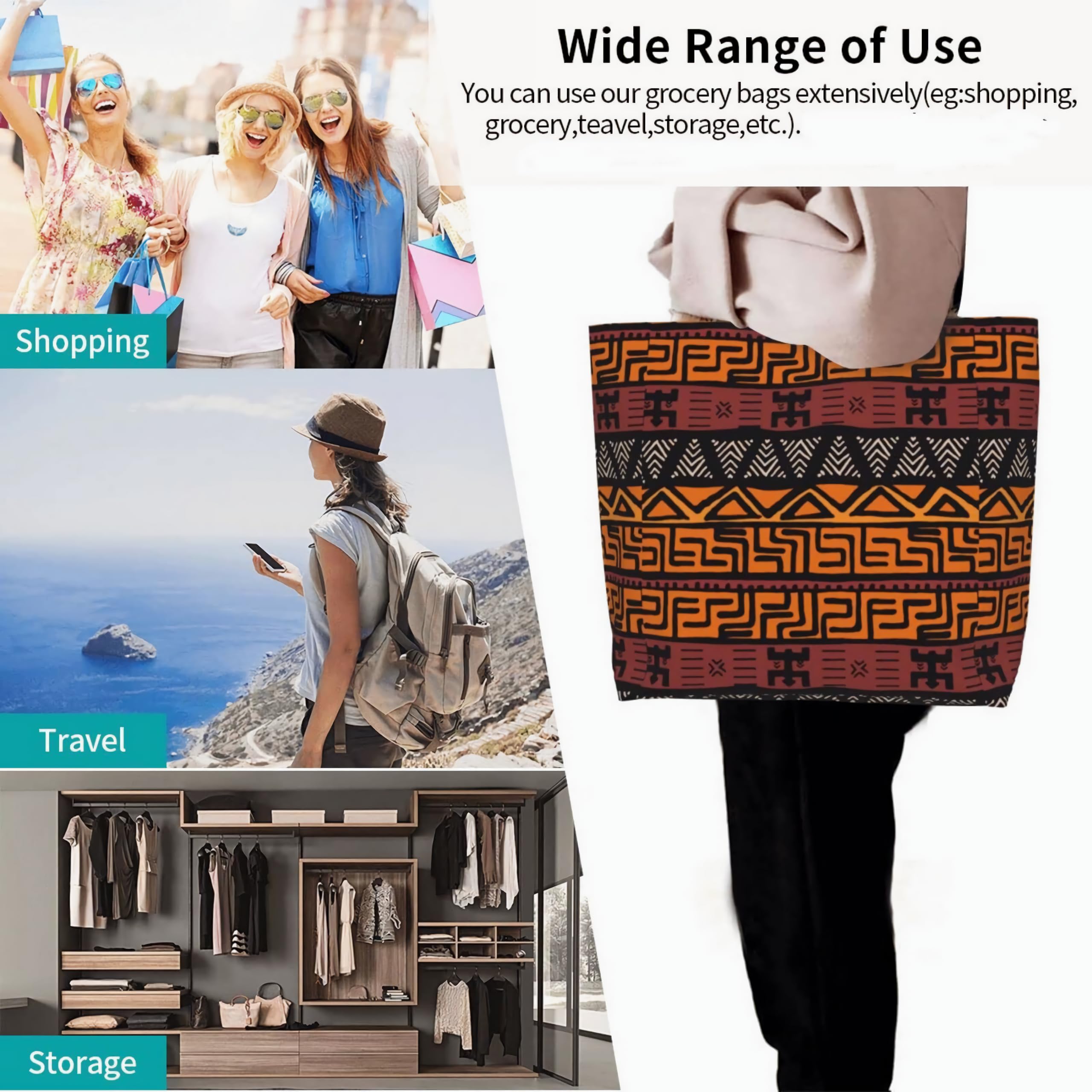 African Tribal Print Shoulder Tote Bag - Handmade Ethnic Crossbody Purse for Women - Perfect for Shopping, Groceries, Beach & Casual Outings