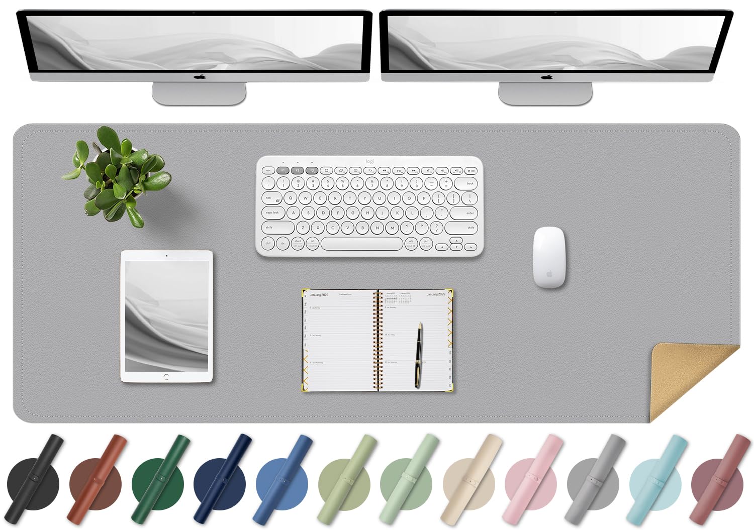 BLESWIN Extra Large Leather Desk Pad 47.2 x 23.6 Inches - Premium Office Desk Mat for Computer, Writing & Sewing - Non-Slip Work Surface Protector for Home & Office Decor (Light Grey) | Perfect for Workstations, Crafting Tables & Home Office Setups