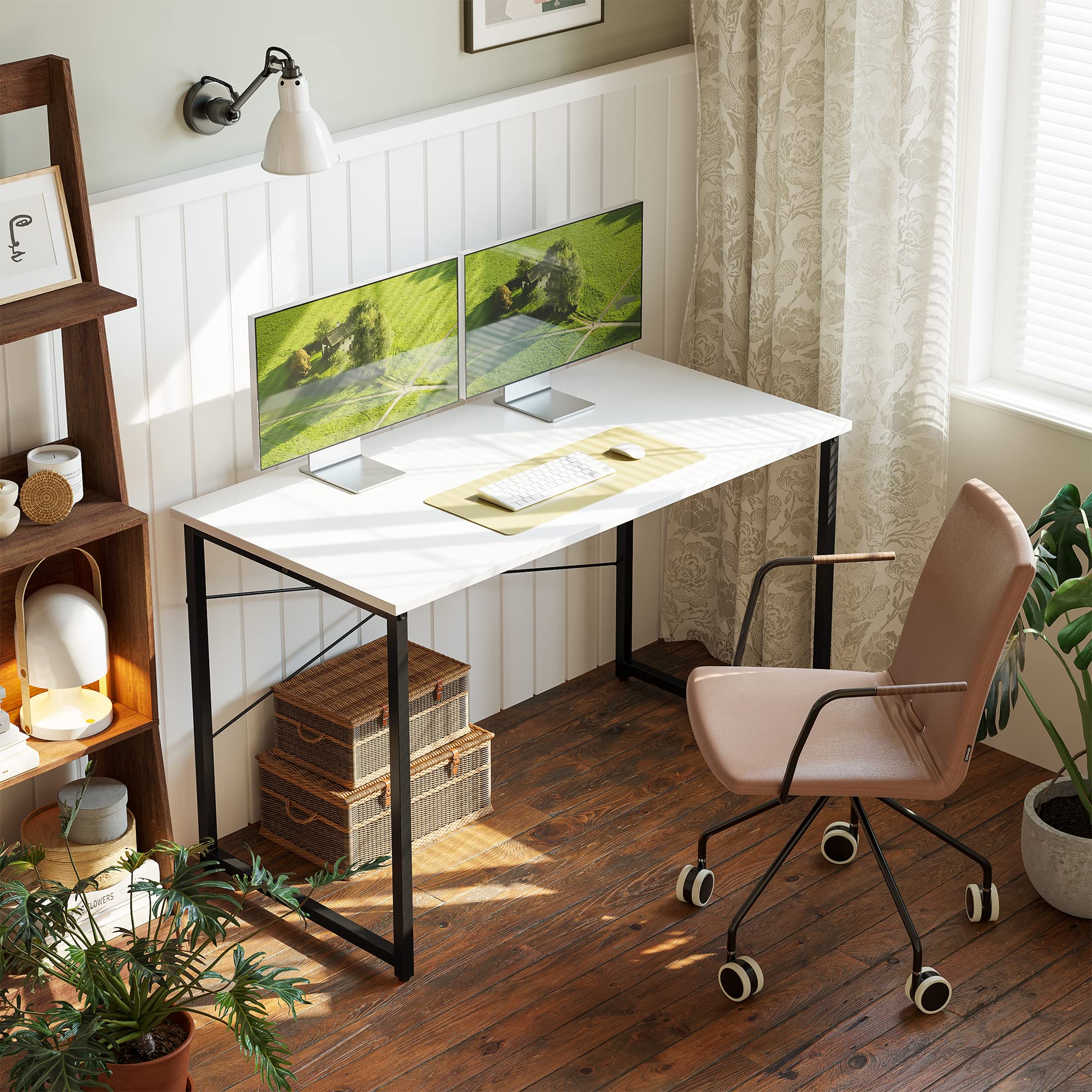 CubiCubi 47 Inch Computer Desk - Modern Simple Style Home Office Desk for PC, Study, Writing | Perfect for Small Spaces, Remote Work & Gaming Setup (White)