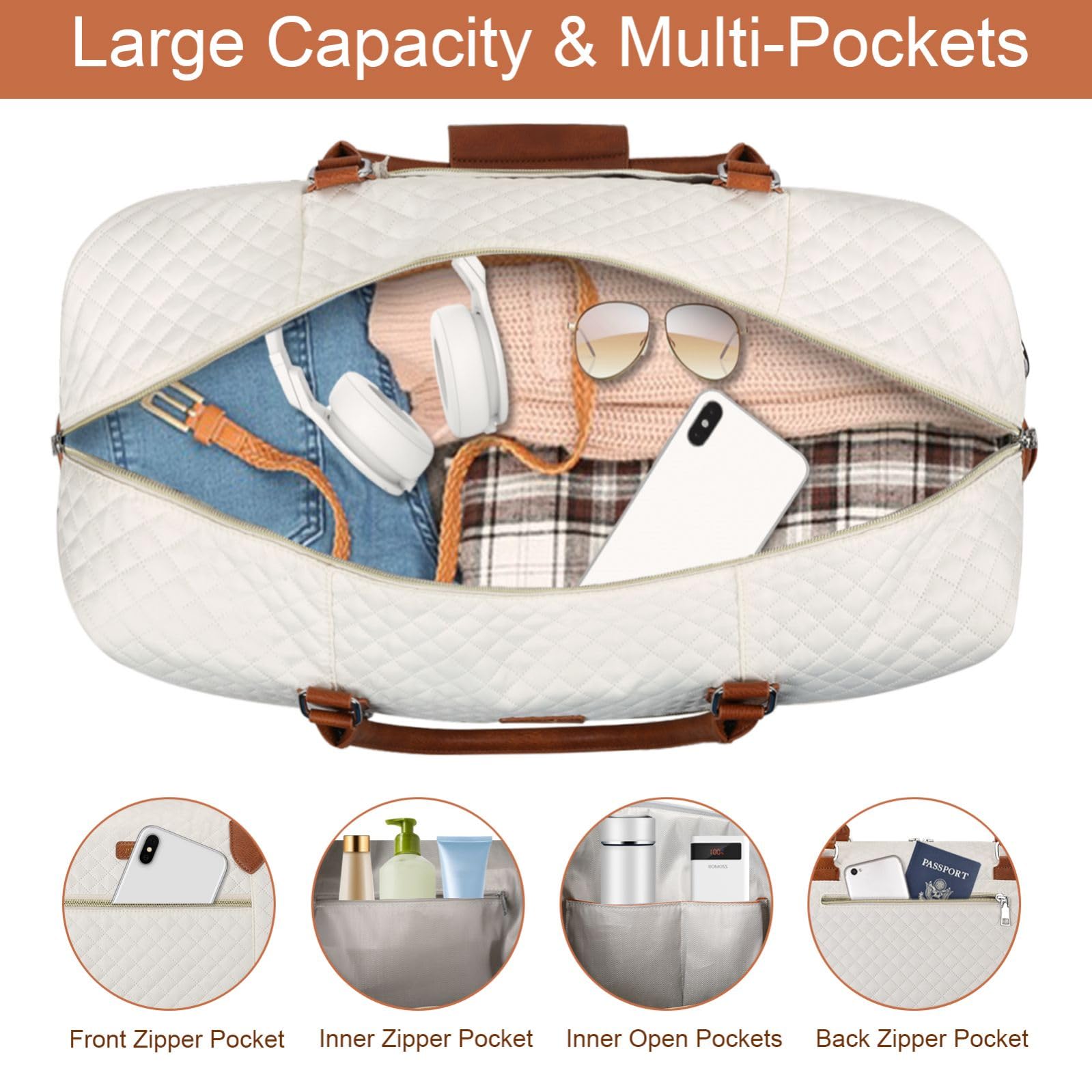 Stylish Women's Weekender Bag - Large Nylon Travel Duffel with Shoe Compartment | Perfect Carry-On Overnight Bag for Weekend Getaways, Gym & Business Trips