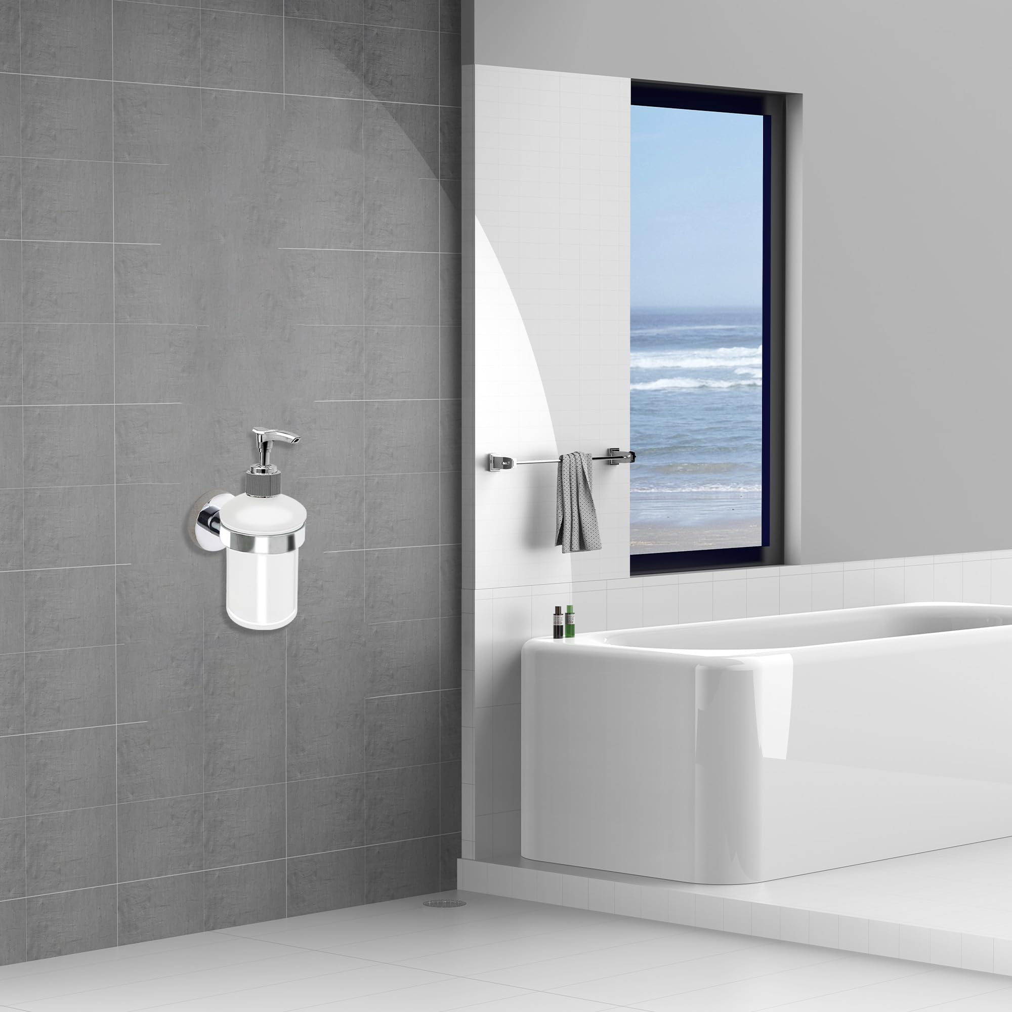 Stainless Steel Wall Mount Soap Dispenser - SUS304 Bathroom Liquid Soap Pump with Durable Holder for Kitchen, Restroom & Lavatory Sink Area