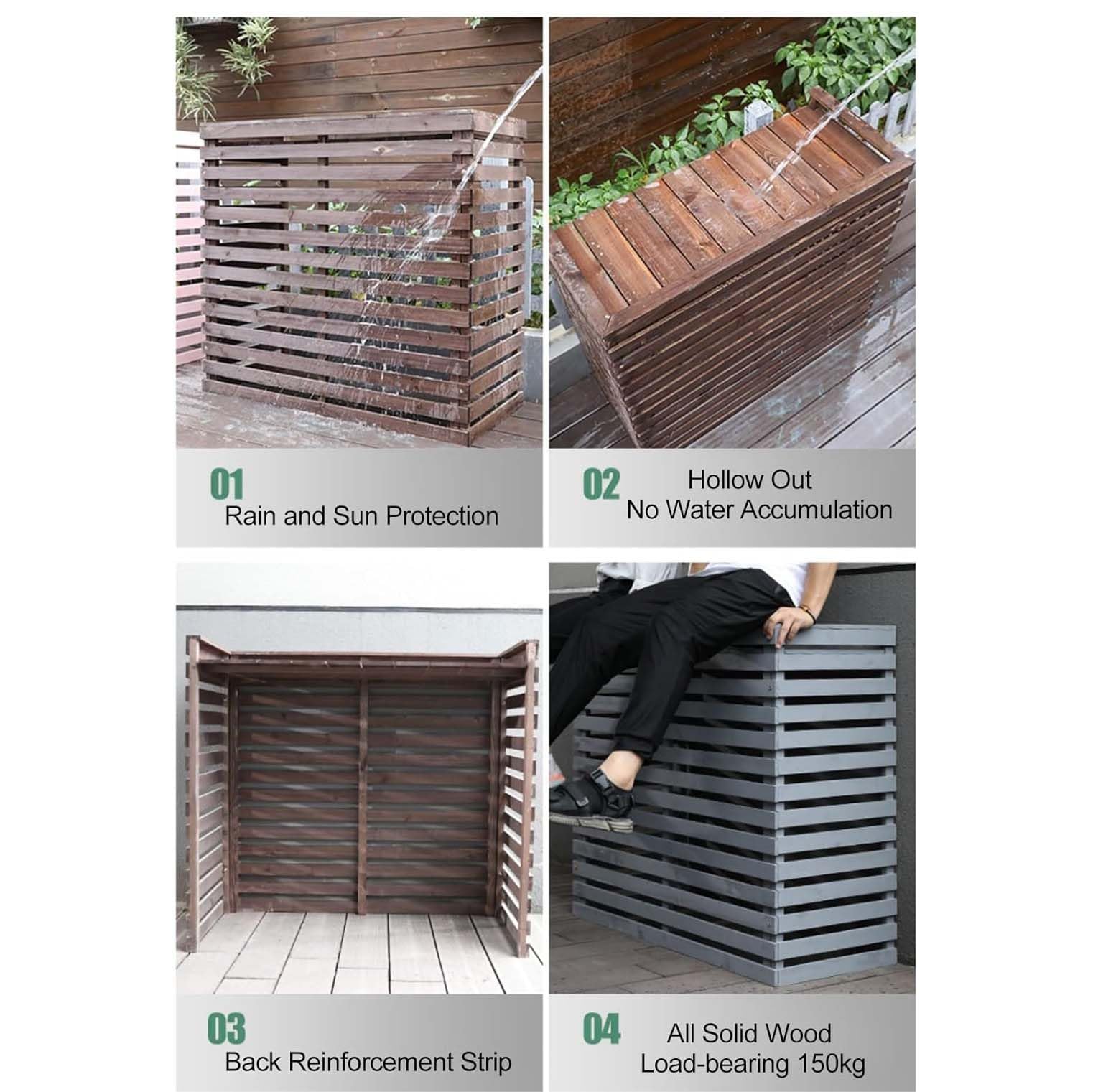 Decorative Wooden Air Conditioner Cover for Outdoor AC Units - Plant Stand with Top Cover, Noise Reduction - Perfect for Patio, Garden, and Backyard Decoration