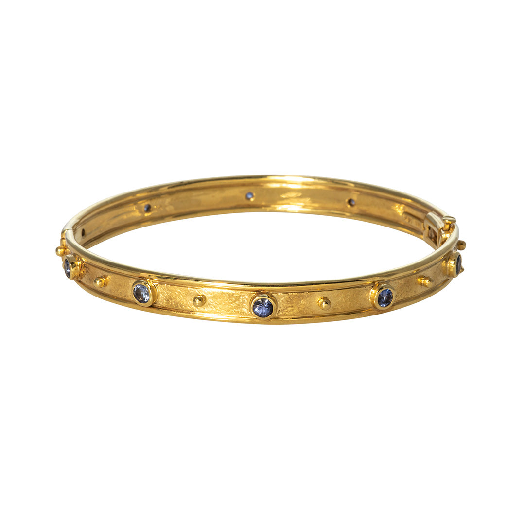 14K Yellow Gold Blue Sapphire Bangle for Women - Elegant Jewelry Gift for Birthday, Anniversary & Special Occasions
