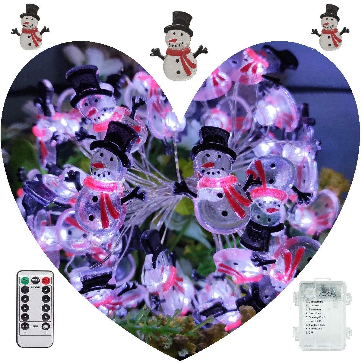 40 LED Christmas Snowman Fairy String Lights - Aladdin's Lamp Style, 8 Lighting Modes, Copper Wire for Kids' Room Decor, Bedroom Night Light, Holiday Party & Winter Wedding Decoration