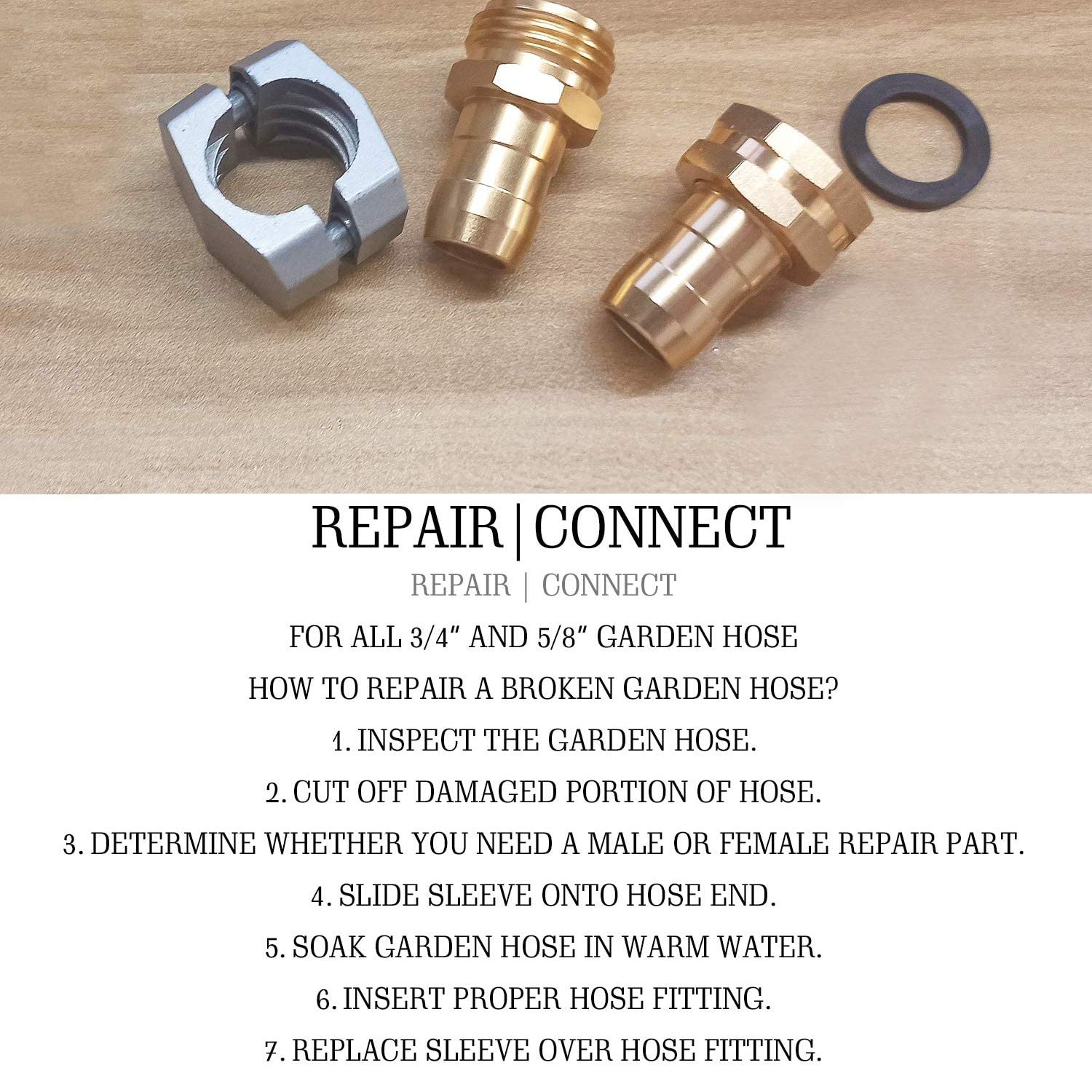 Hourleey Zinc & Aluminum Garden Hose Repair Fittings Set - 2 Female & 2 Male Connectors for Leak-Free Water Hose Repairs | Perfect for Lawn Irrigation, Car Washing & Outdoor Watering