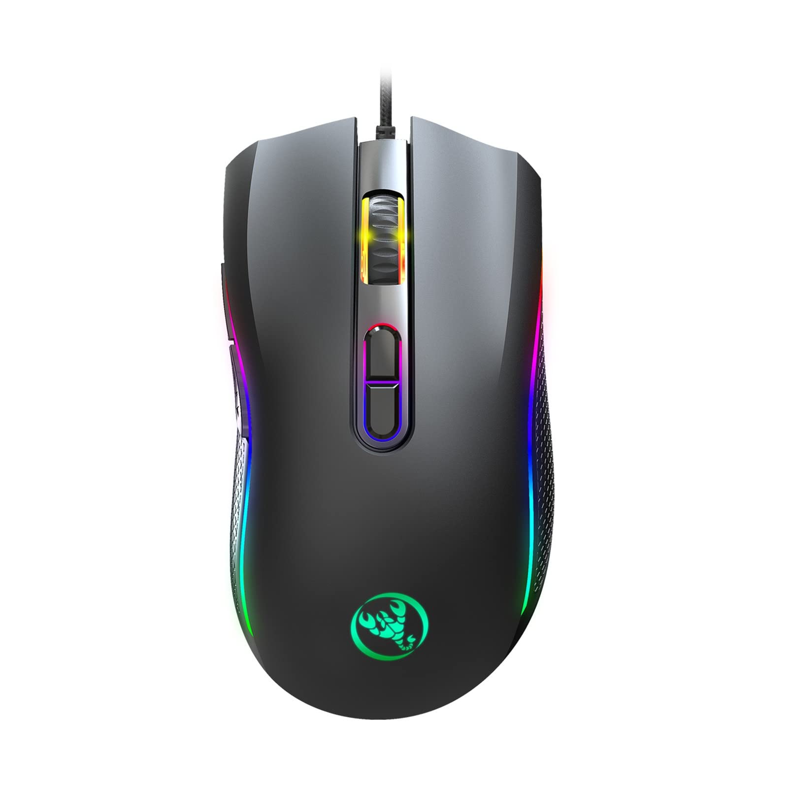 RGB Gaming Mouse Wired - 7200DPI Adjustable DPI, 6-Speed Optical Sensor, Programmable Buttons for PC Gamers (Black) - Perfect for FPS, MOBA & Esports Competitions