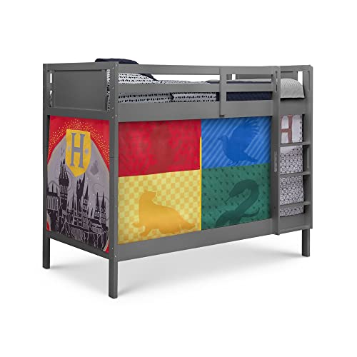 Delta Children Convertible Twin Over Twin Wood Bunk Bed with Ladder & Guardrails + Loft Bed Tent Curtain Set - Harry Potter Themed Twin Bed Bundle in Charcoal | Perfect for Kids' Bedrooms, Sleepovers & Themed Decor