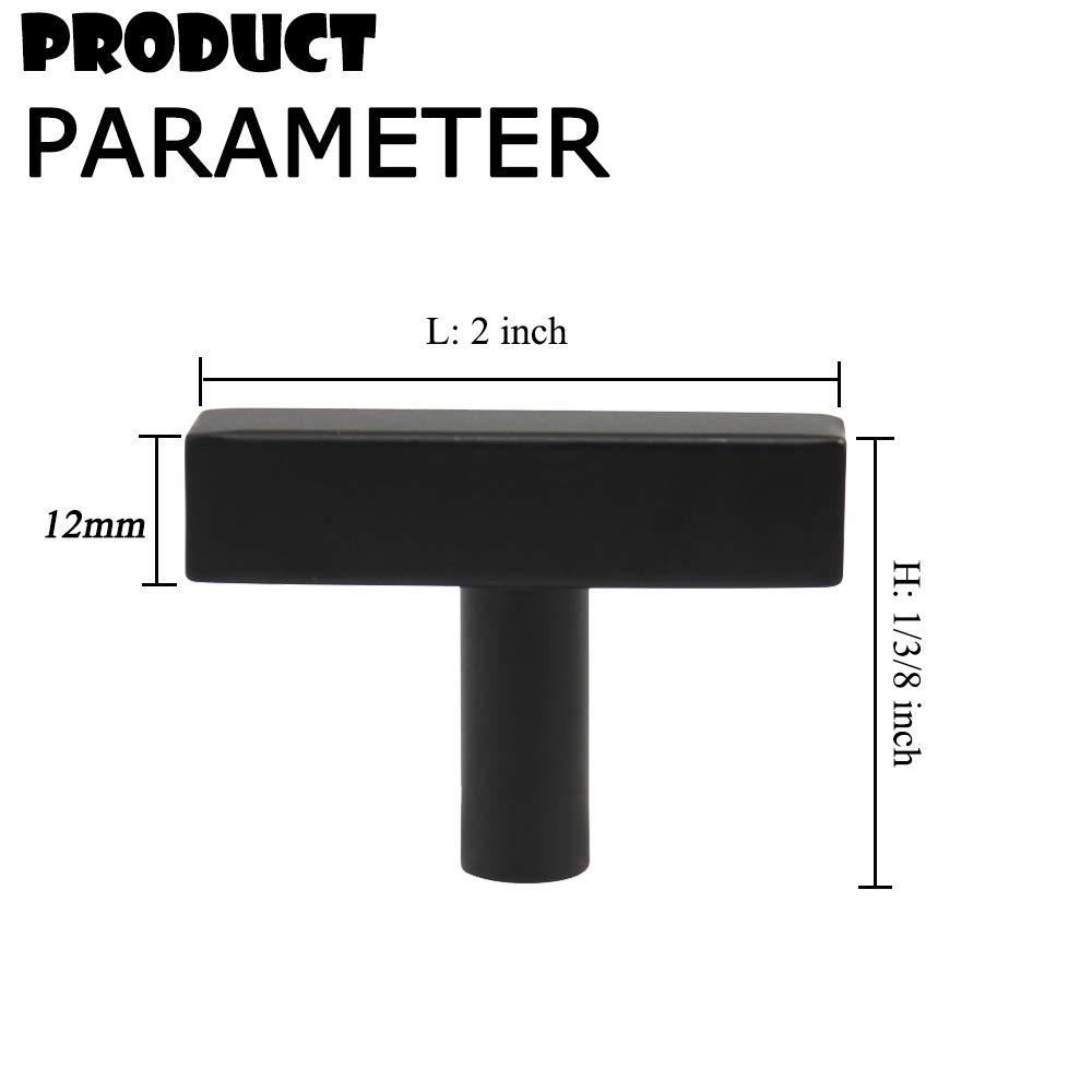 **Probrico 15-Pack Black 2-Inch (50mm) Square T-Bar Cabinet Handles - Kitchen & Drawer Pulls Hardware for Modern Cabinets & Furniture (Home, Office, RV Use)**