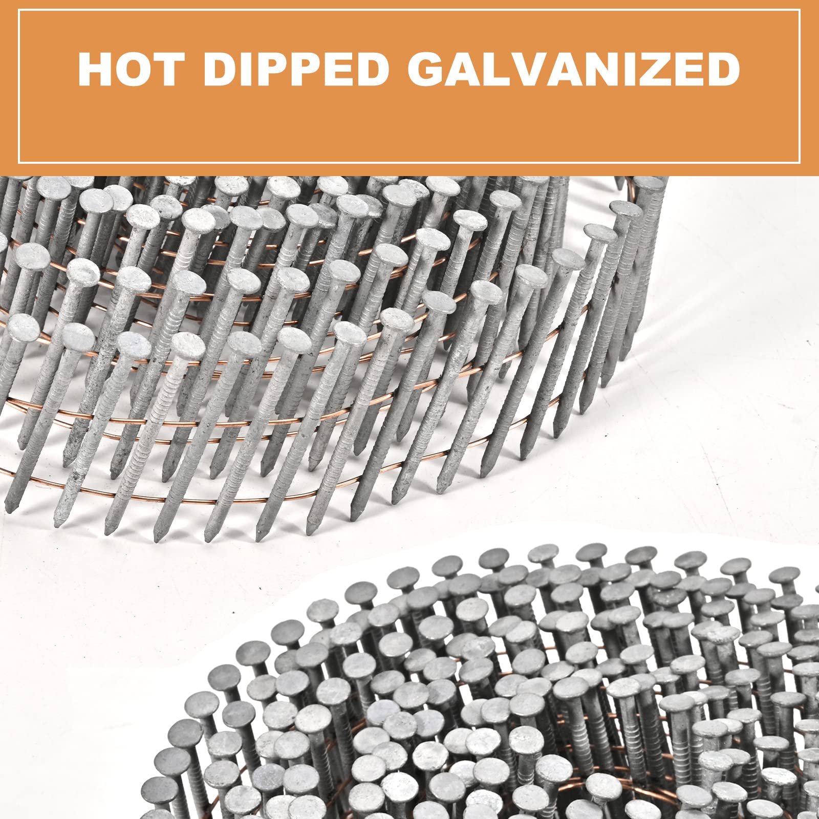 BHTOP 3600 Count 15-Degree 2 Inch Siding Nails - .092 Wire Collated Coil Ring Shank, Hot-Dipped Galvanized for Siding Nailer - Perfect for Roofing, Fencing, and Exterior Trim Installation