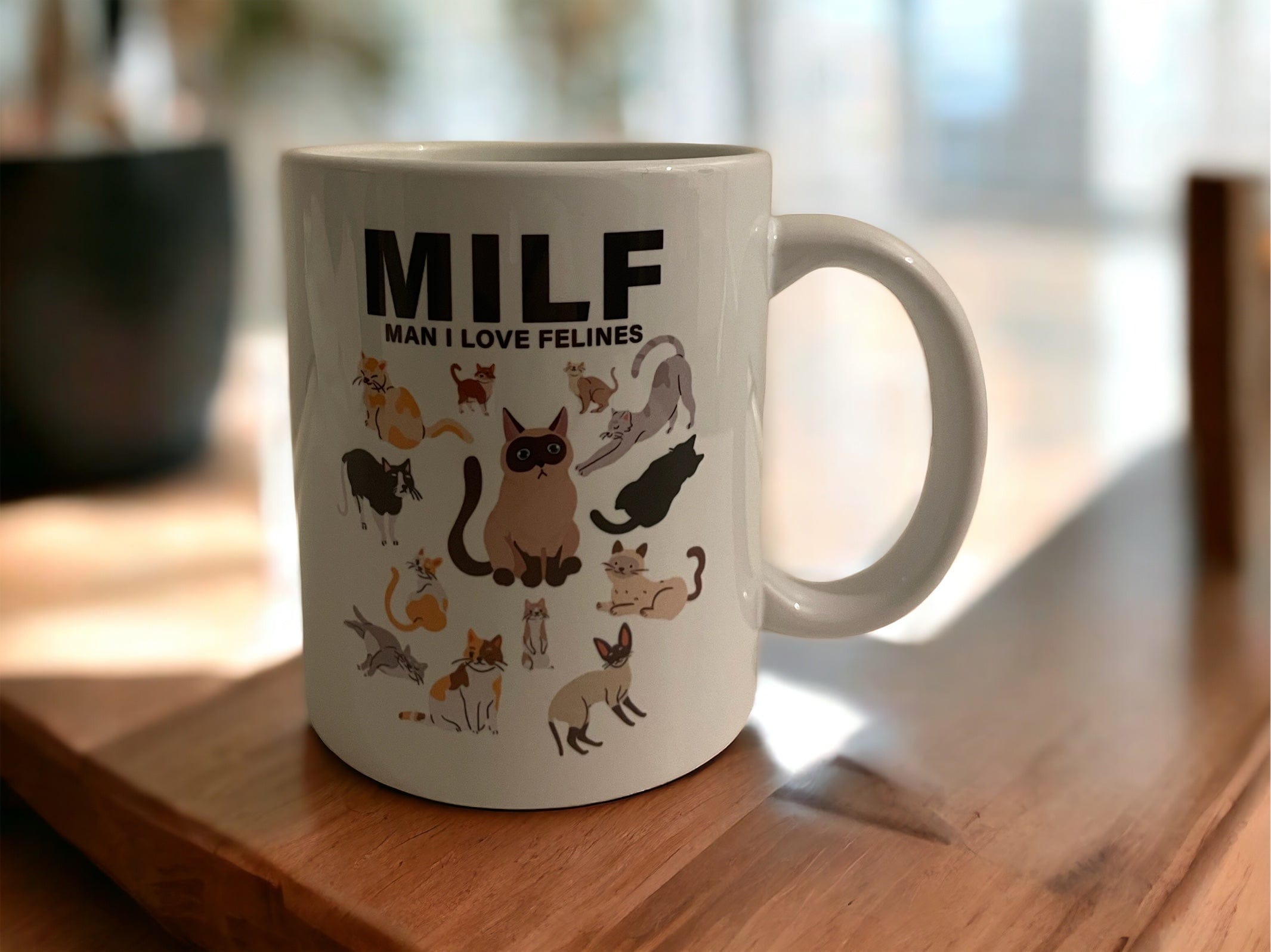 Funny Cat Lover Coffee Mug - MILF (Man I Love Felines) Novelty Ceramic Cup - Perfect Gift for Cat Owners & Coffee Drinkers at Home or Office