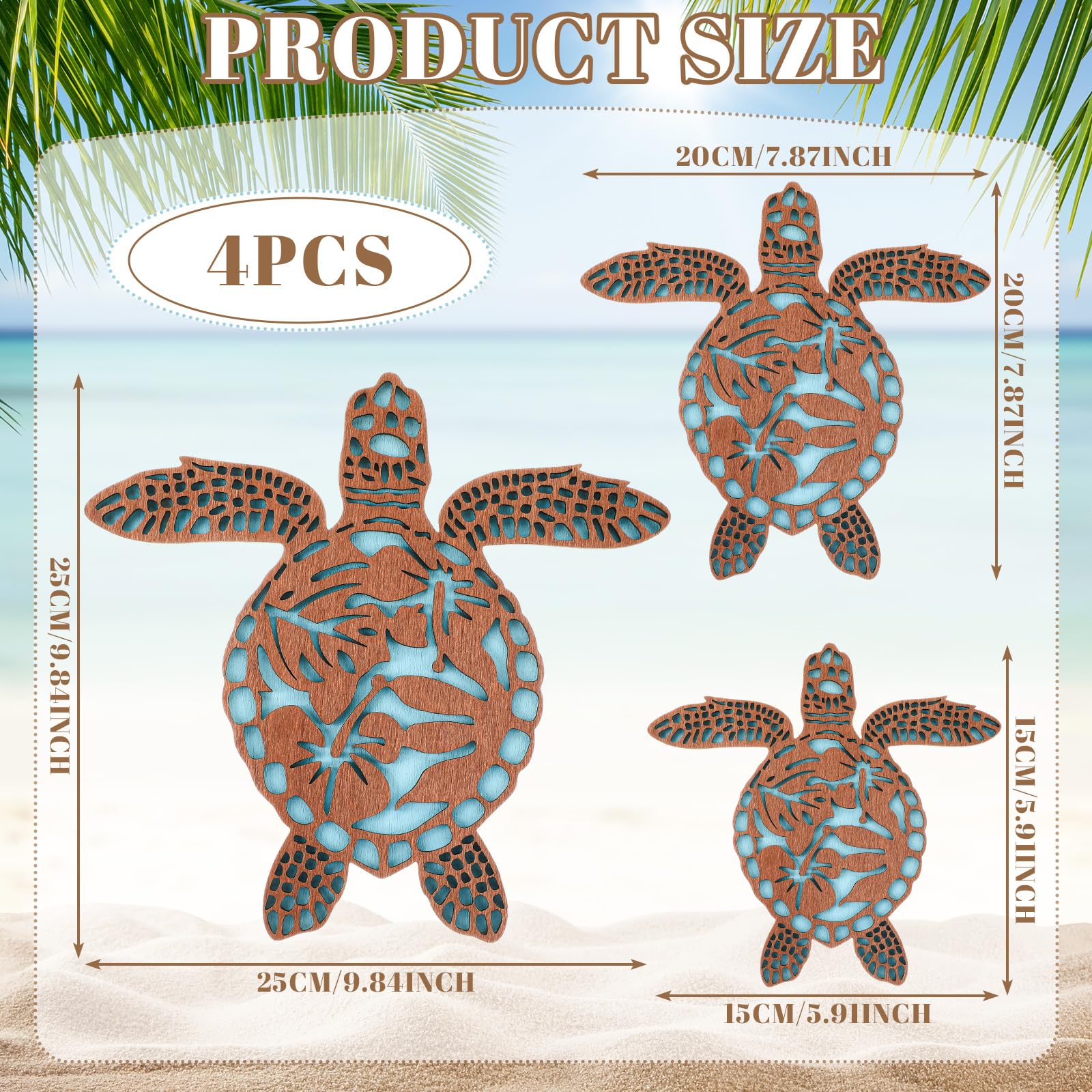 4 Pcs Coastal Wall Decor - Blue Sea Turtle, Surfboard, Seahorse, Starfish & Seashell Art for Beach Theme Bathroom, Bedroom & Home Decor | Perfect for Coastal Living Rooms, Vacation Homes & Nautical Nursery