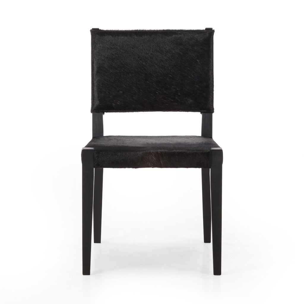 Villa Dining Chair - Black Hair on Hide Leather Upholstery - Elegant & Durable for Dining Room, Kitchen, or Office